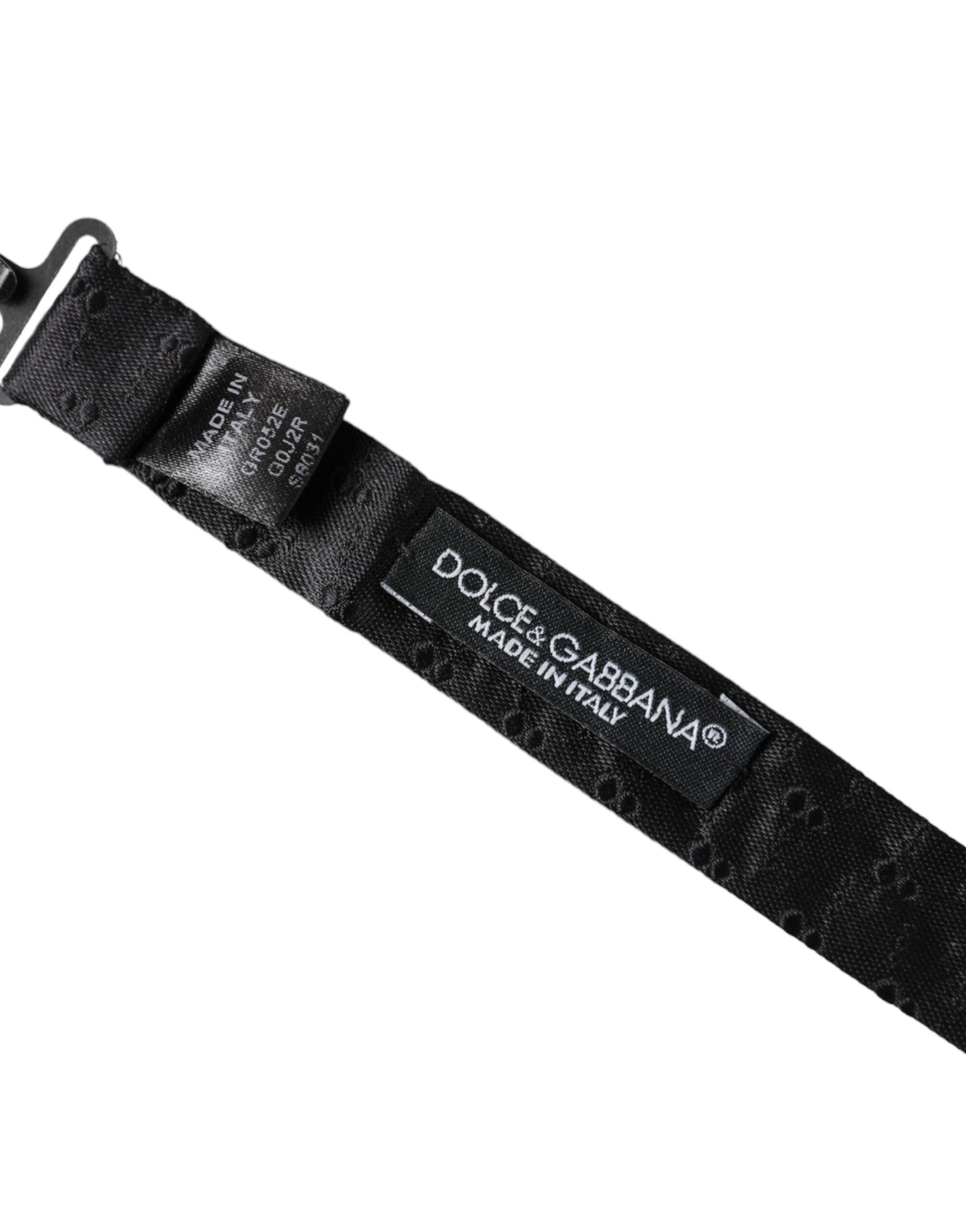 Dolce & Gabbana Schwarze Seiden-Fliege für Herren mit Muster und verstellbarem Halsband