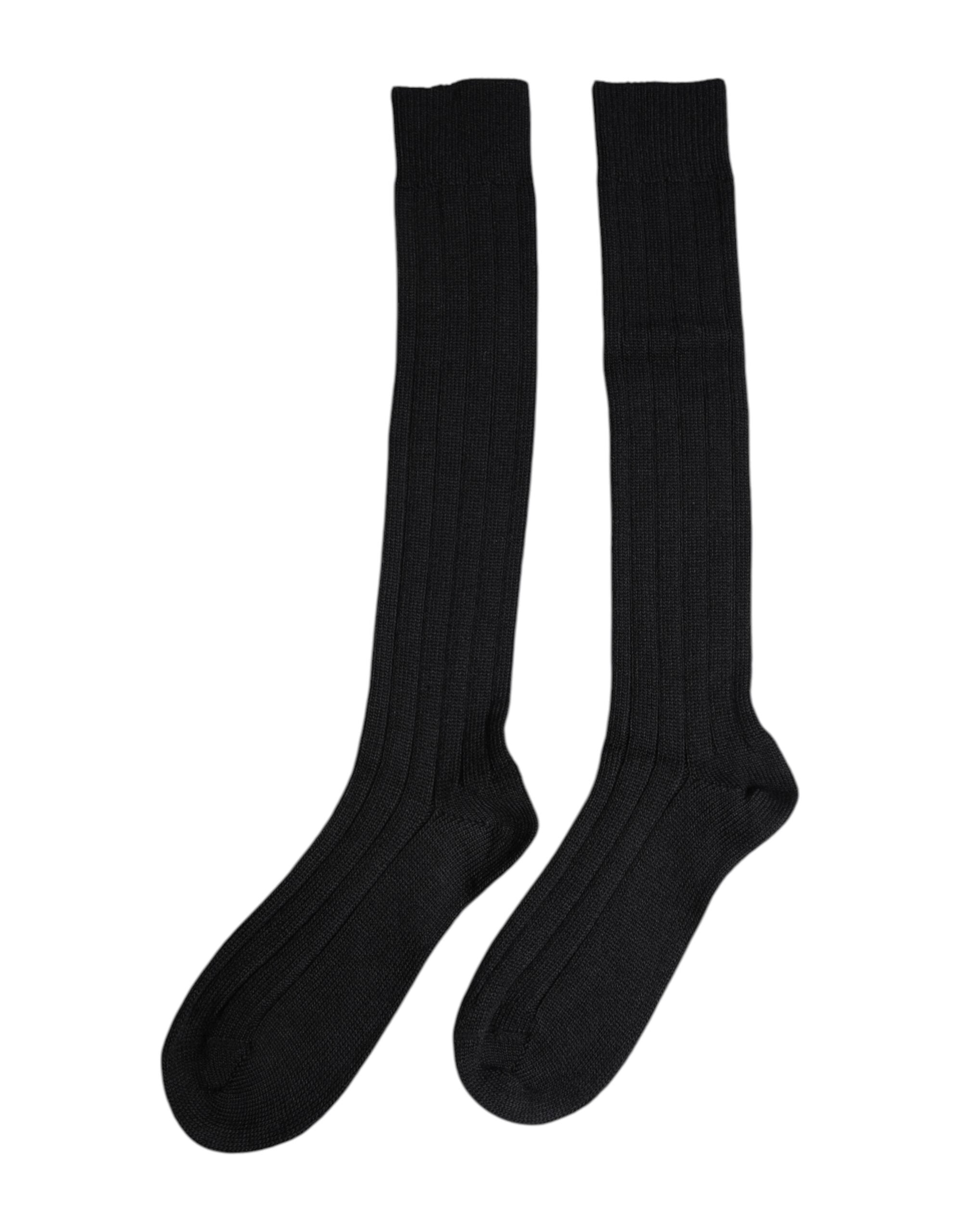 Dolce & Gabbana Schwarze kniehohe Socken mit DG-Logo-Print