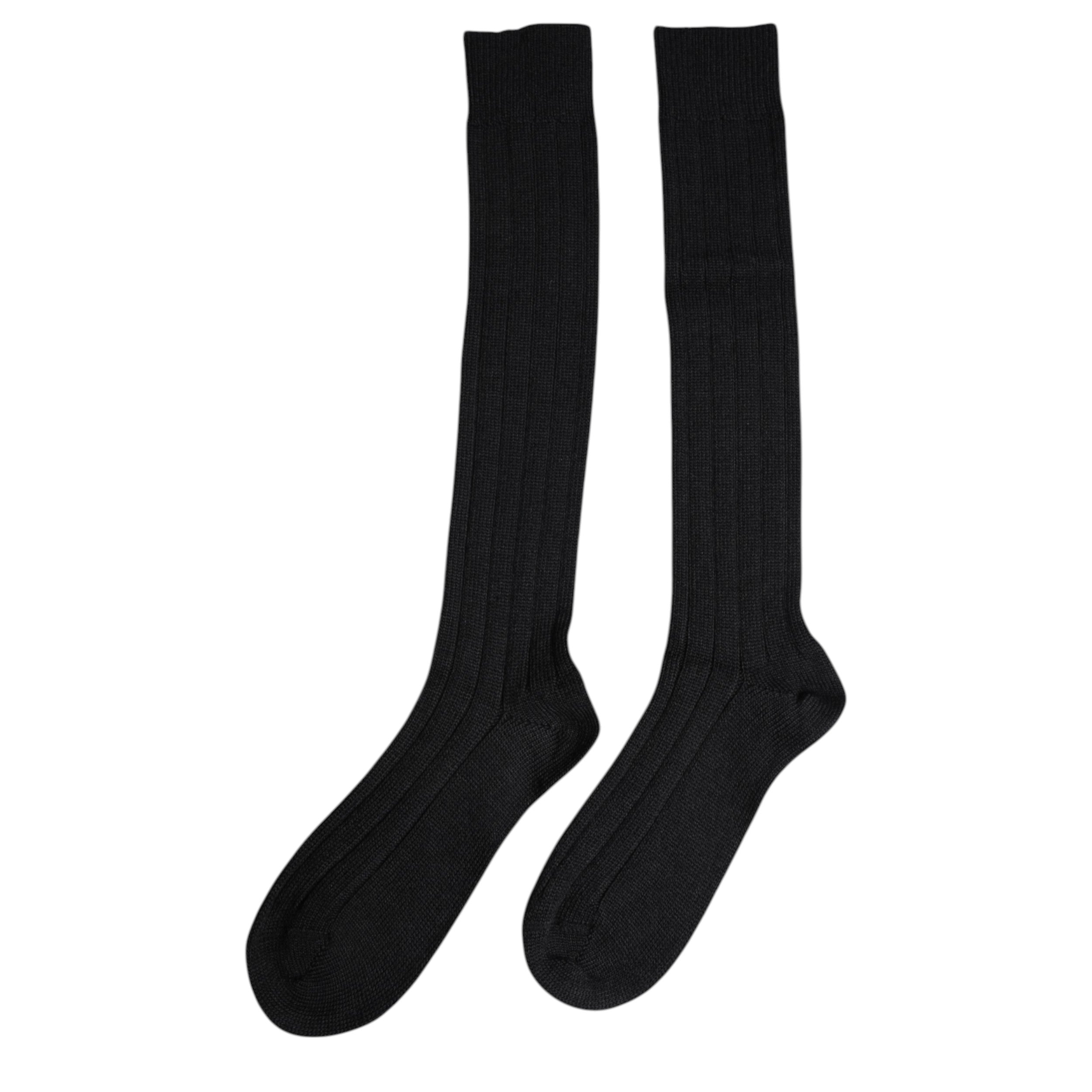 Dolce & Gabbana Schwarze kniehohe Socken mit DG-Logo-Print