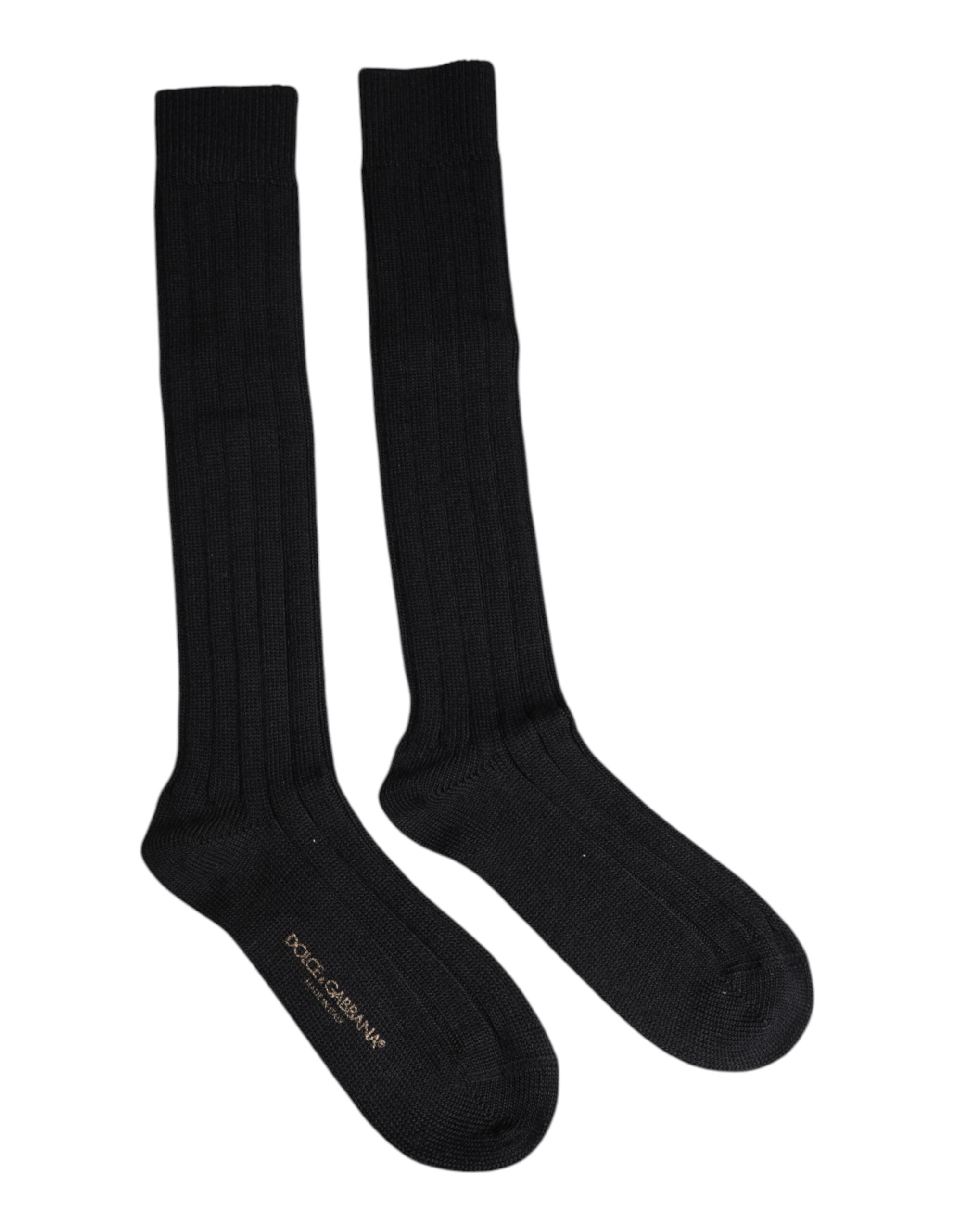 Dolce & Gabbana Schwarze kniehohe Socken mit DG-Logo-Print