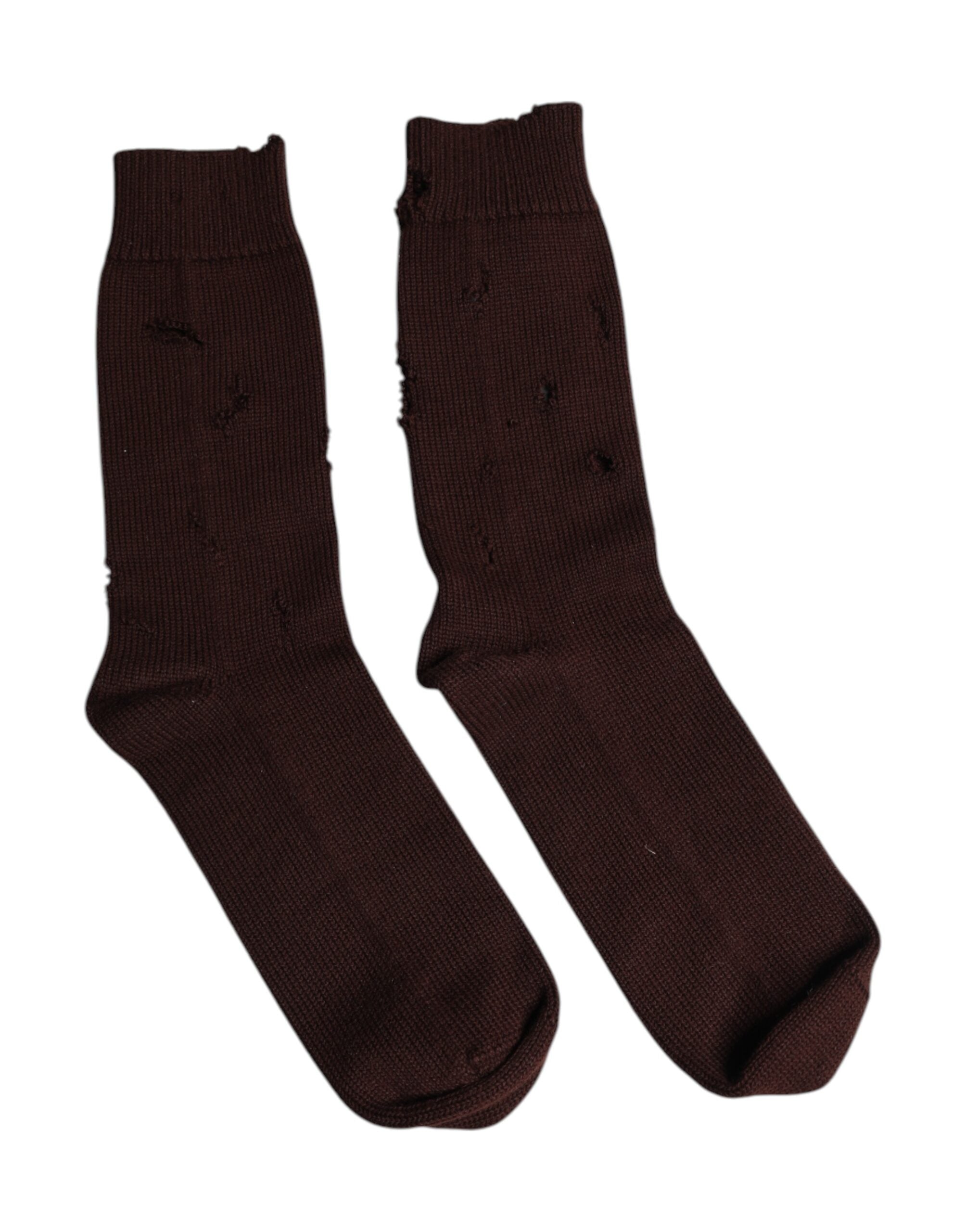 Dolce & Gabbana Braune einfarbige kniehohe Socken aus Baumwollstretch