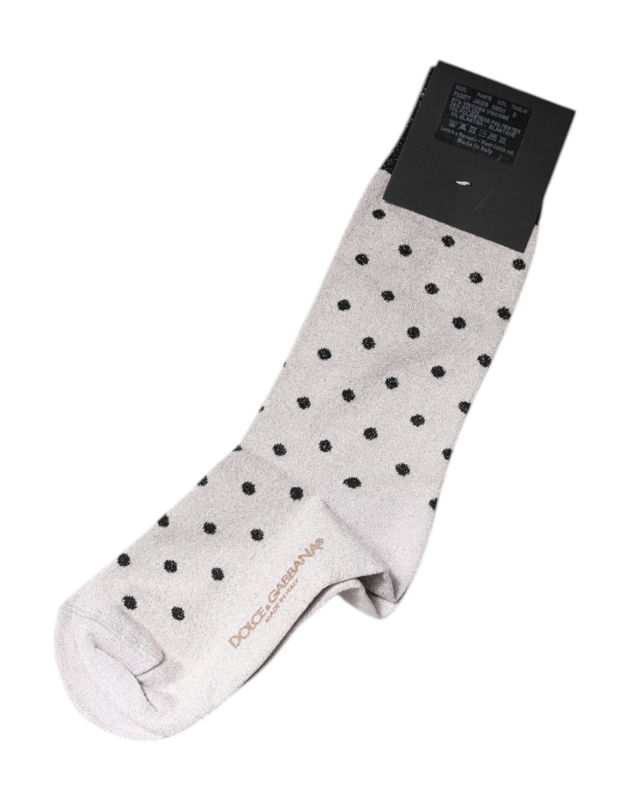 Dolce & Gabbana Graue Socken aus Viskose-Stretch mit Punkten
