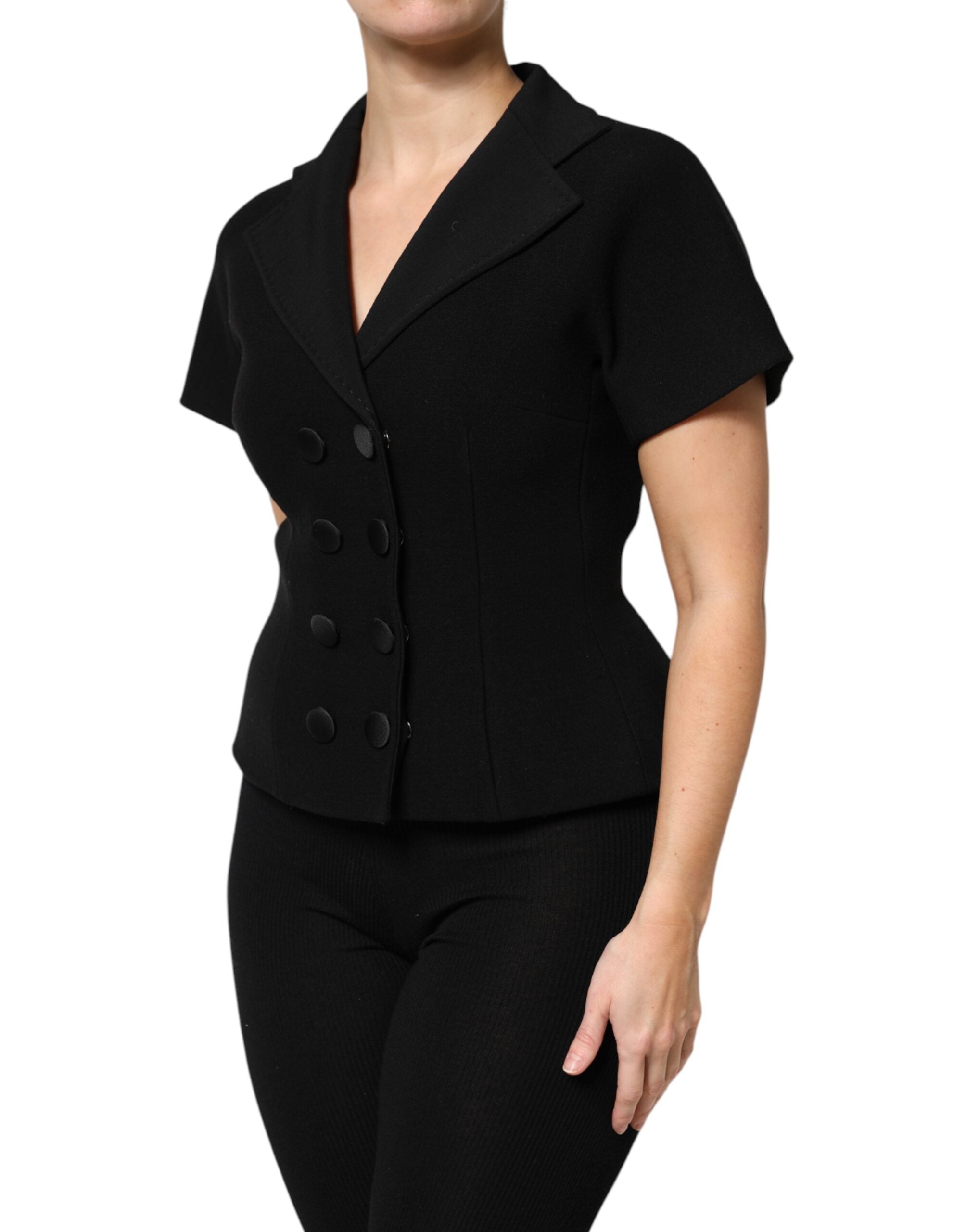 Dolce & Gabbana Black Wool Double Breasted Coat Jacket