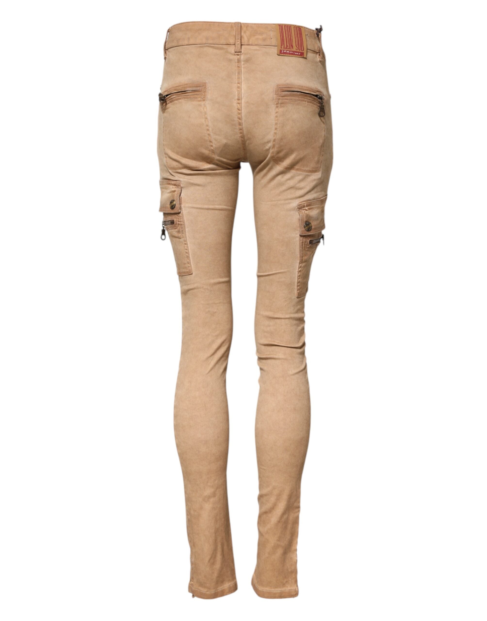 PLEIN SUD Jean en denim skinny taille mi-haute en coton marron