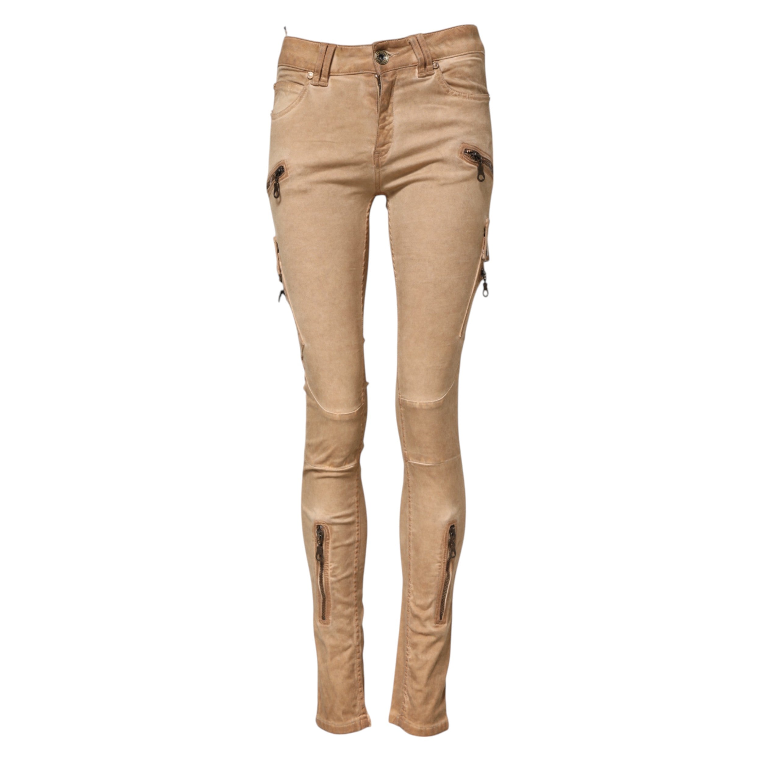 PLEIN SUD Jean en denim skinny taille mi-haute en coton marron