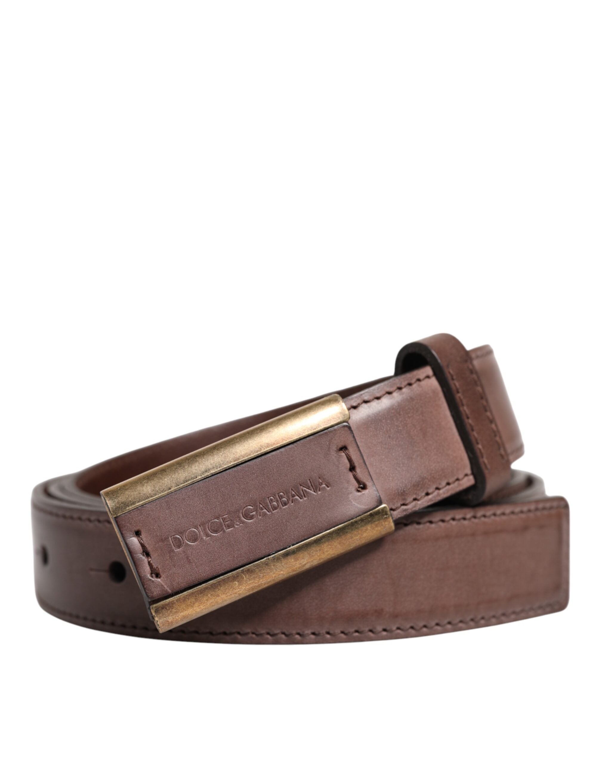 Dolce & Gabbana Brown Calf Leather Antique Buckle Belt