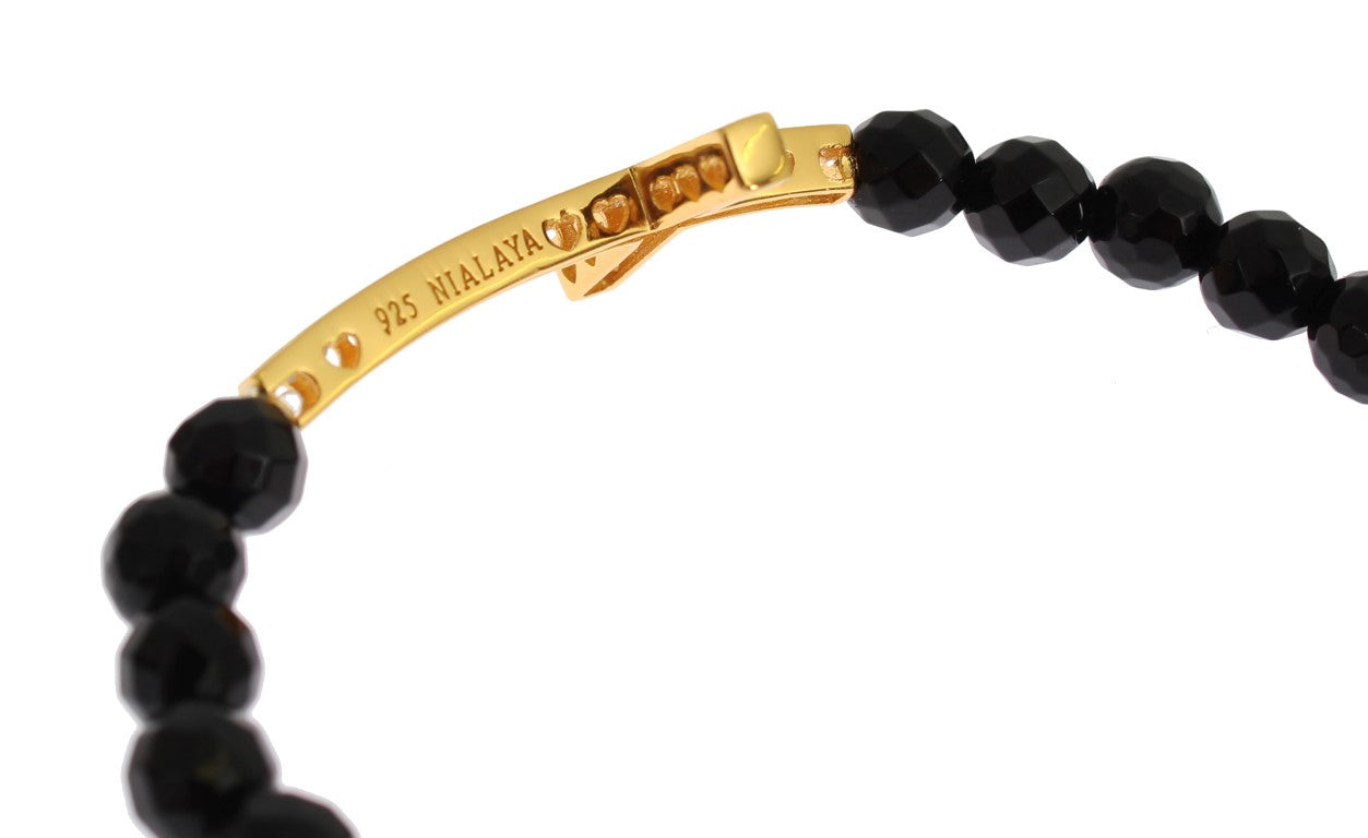 Bracelet en argent 925 Nialaya avec agate et croix dorée sertie de zirconiums cubiques