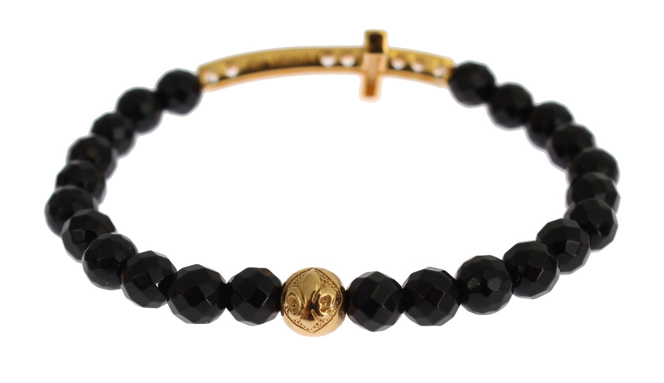 Bracelet en argent 925 Nialaya avec agate et croix dorée sertie de zirconiums cubiques