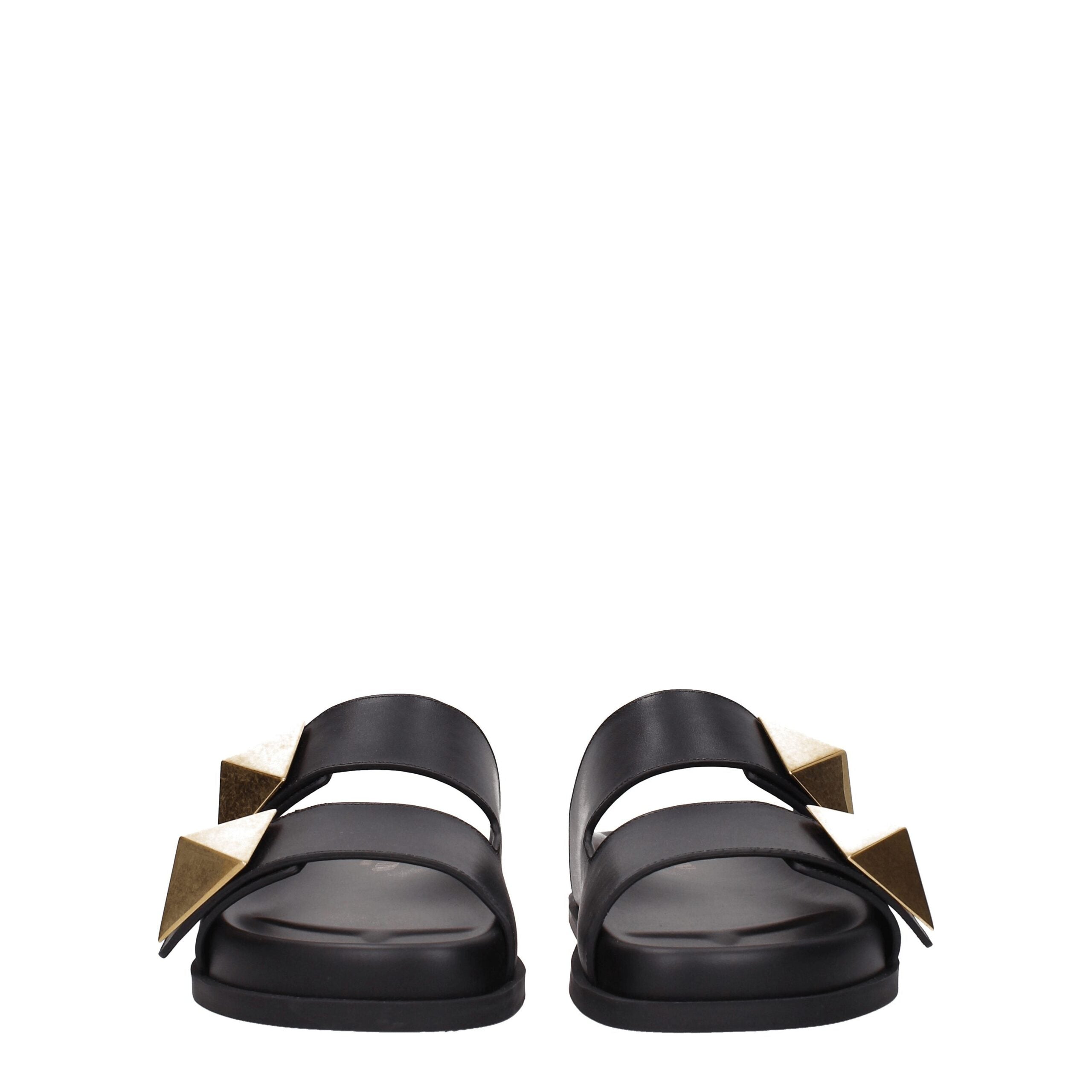 Valentino Garavani Black Leather Slippers Sandals