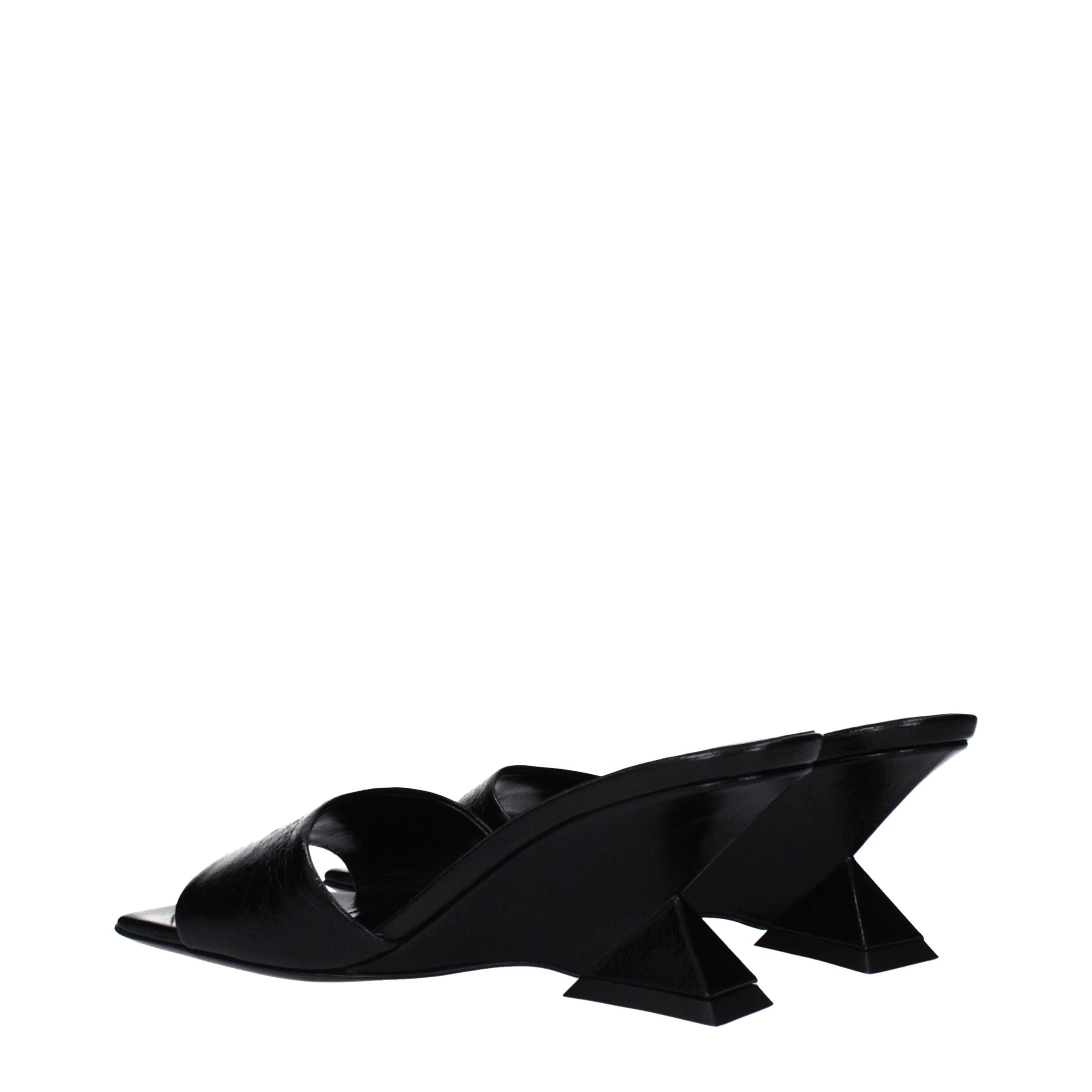 The Attico Black Leather Flat Sandals