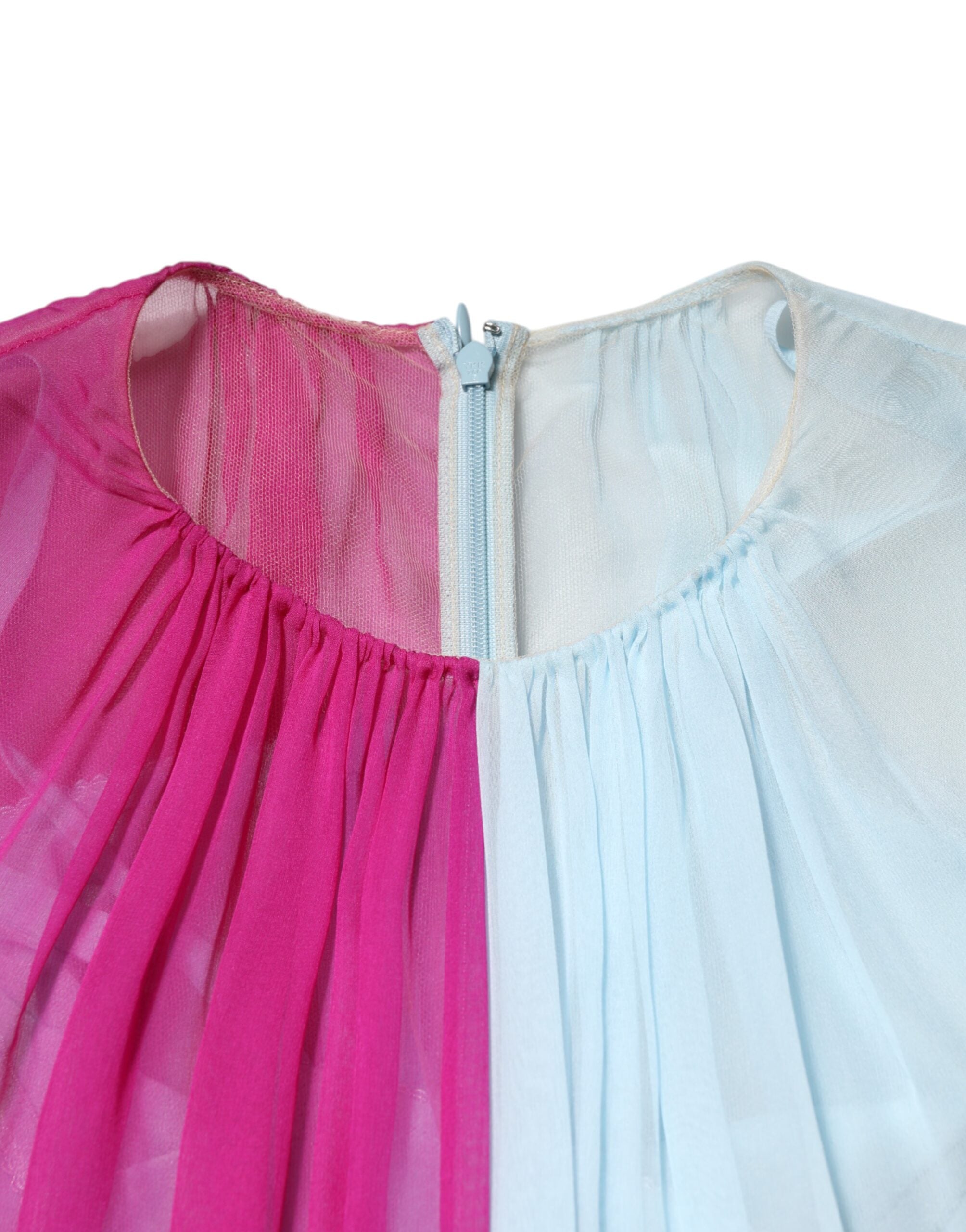 Dolce & Gabbana Fuchsiapink Hellblaues Zweifarbiges Midikleid Aus Seide