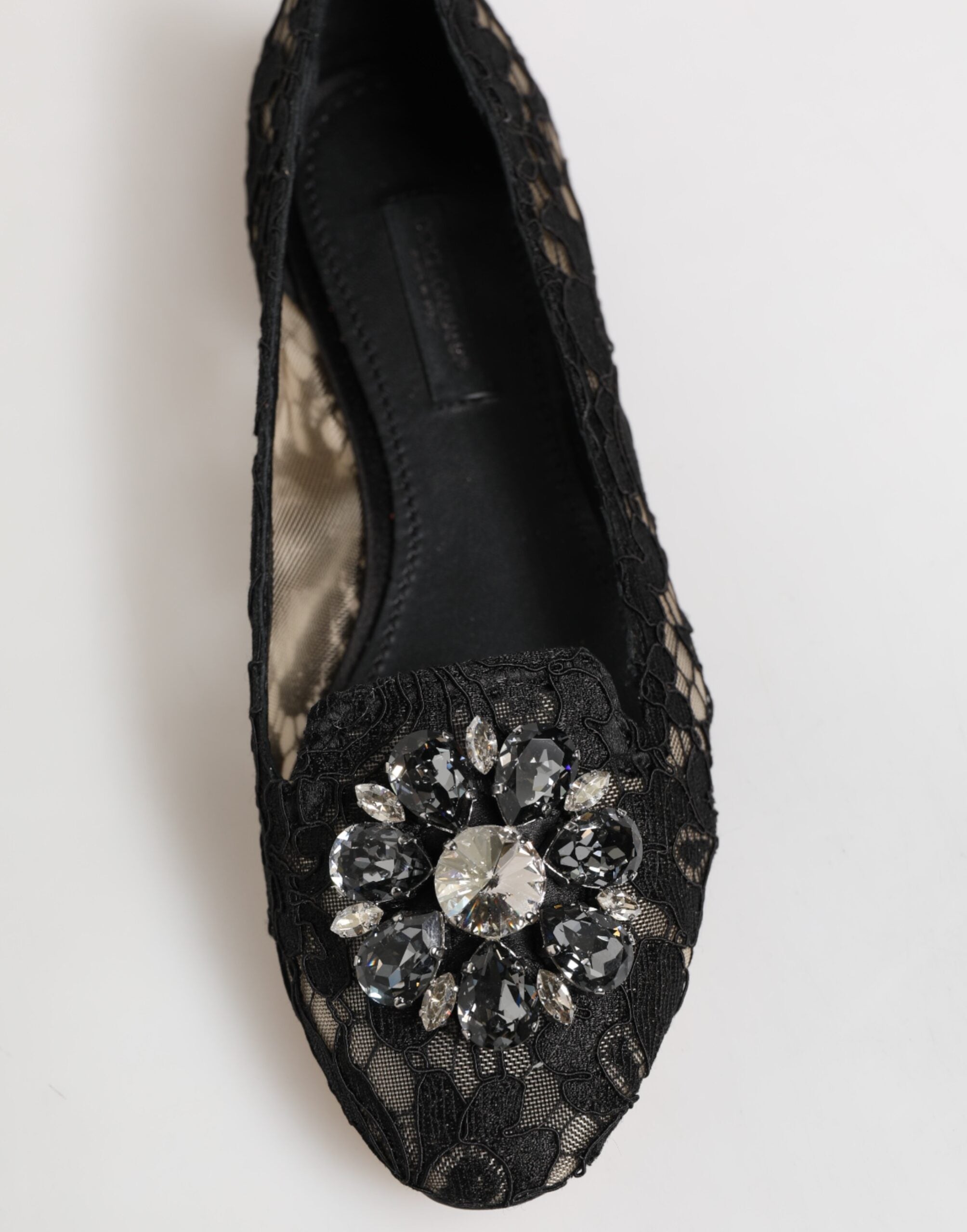 Dolce & Gabbana Schwarze Taormina Spitze Kristalle Ballerinas