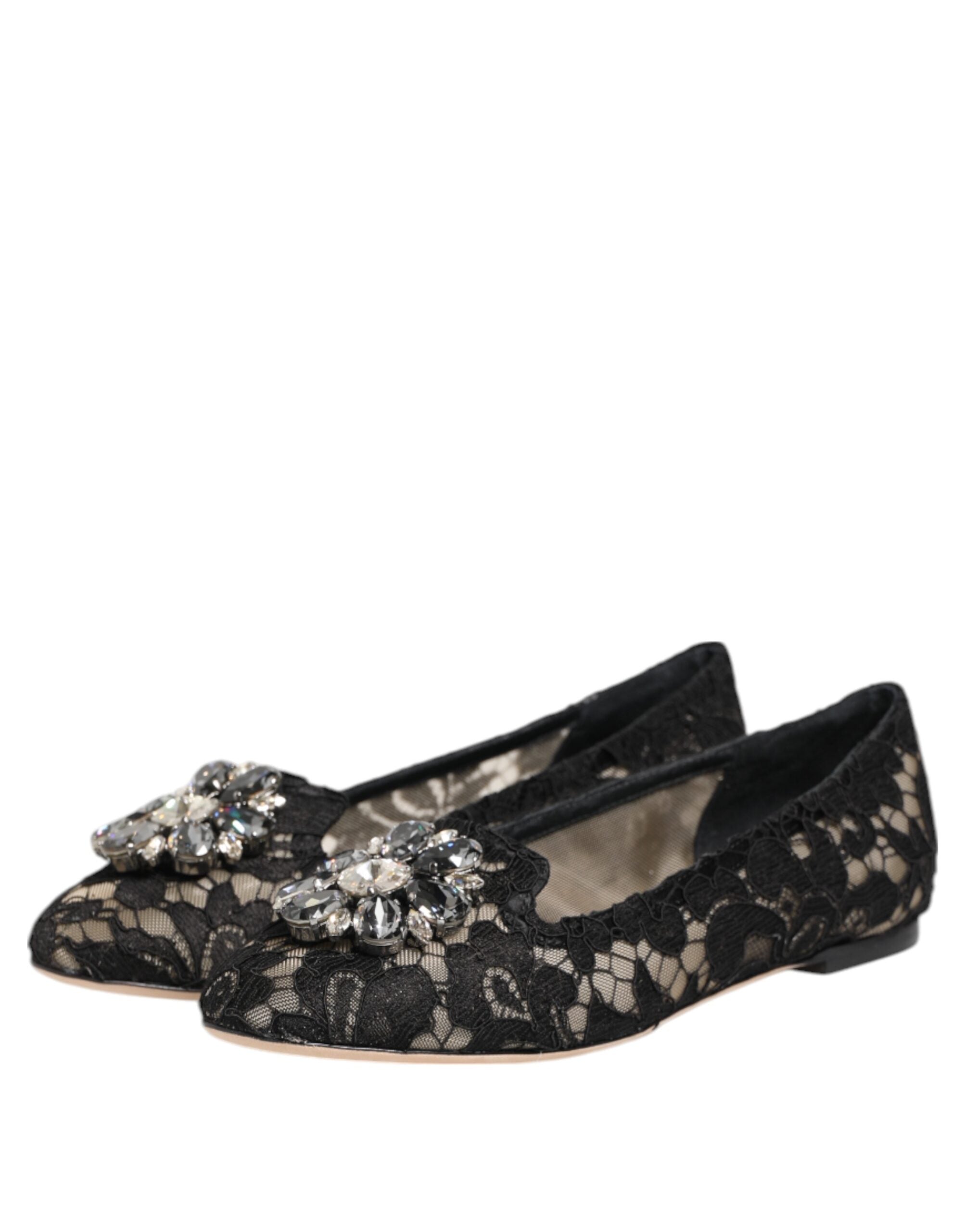 Dolce & Gabbana Schwarze Taormina Spitze Kristalle Ballerinas