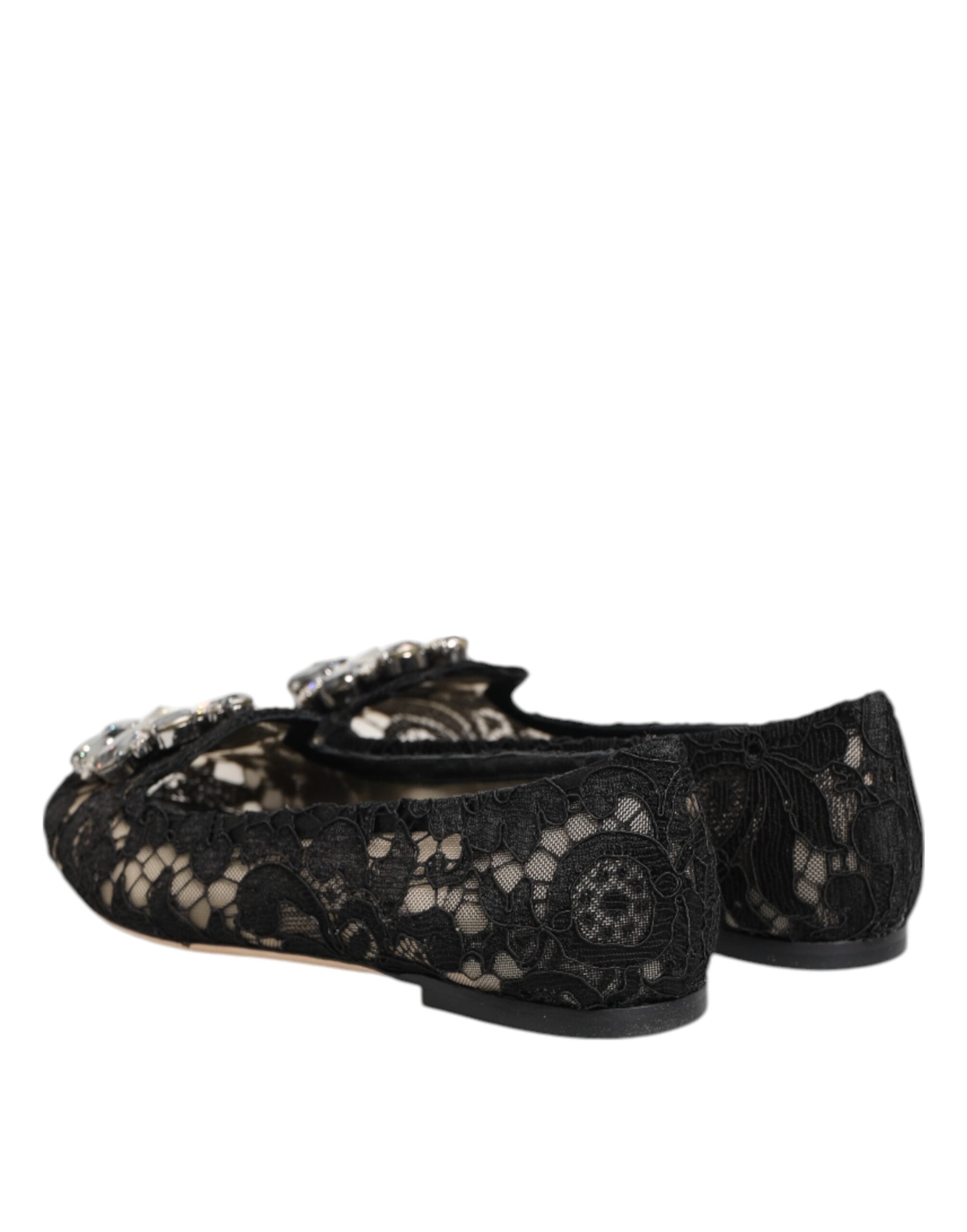 Dolce & Gabbana Schwarze Taormina Spitze Kristalle Ballerinas