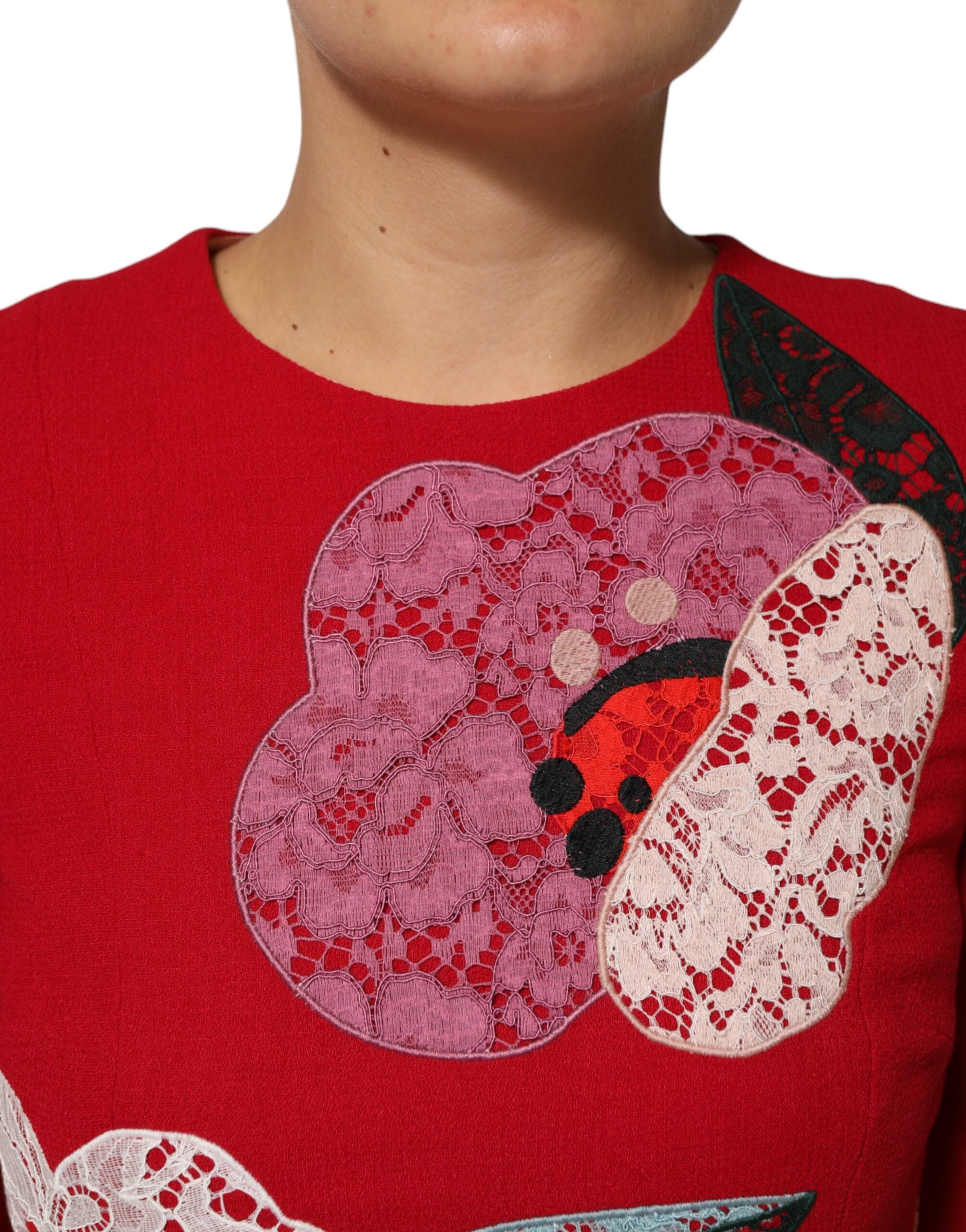 Dolce & Gabbana rotes Spitzen-Minikleid mit floralen Applikationen in A-Linie