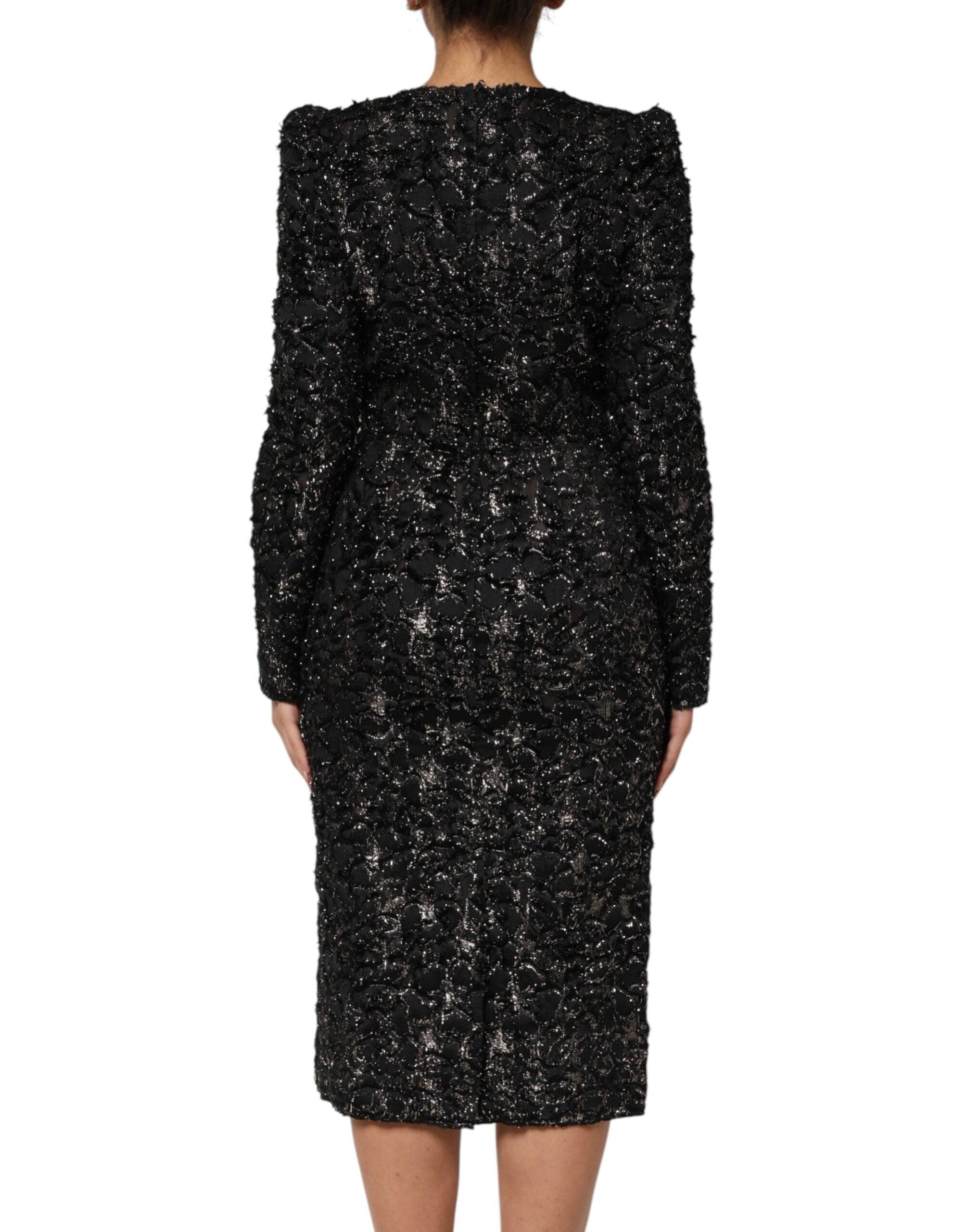Dolce & Gabbana Schwarzes Pailletten-Bouclé-Tweed-Etuikleid