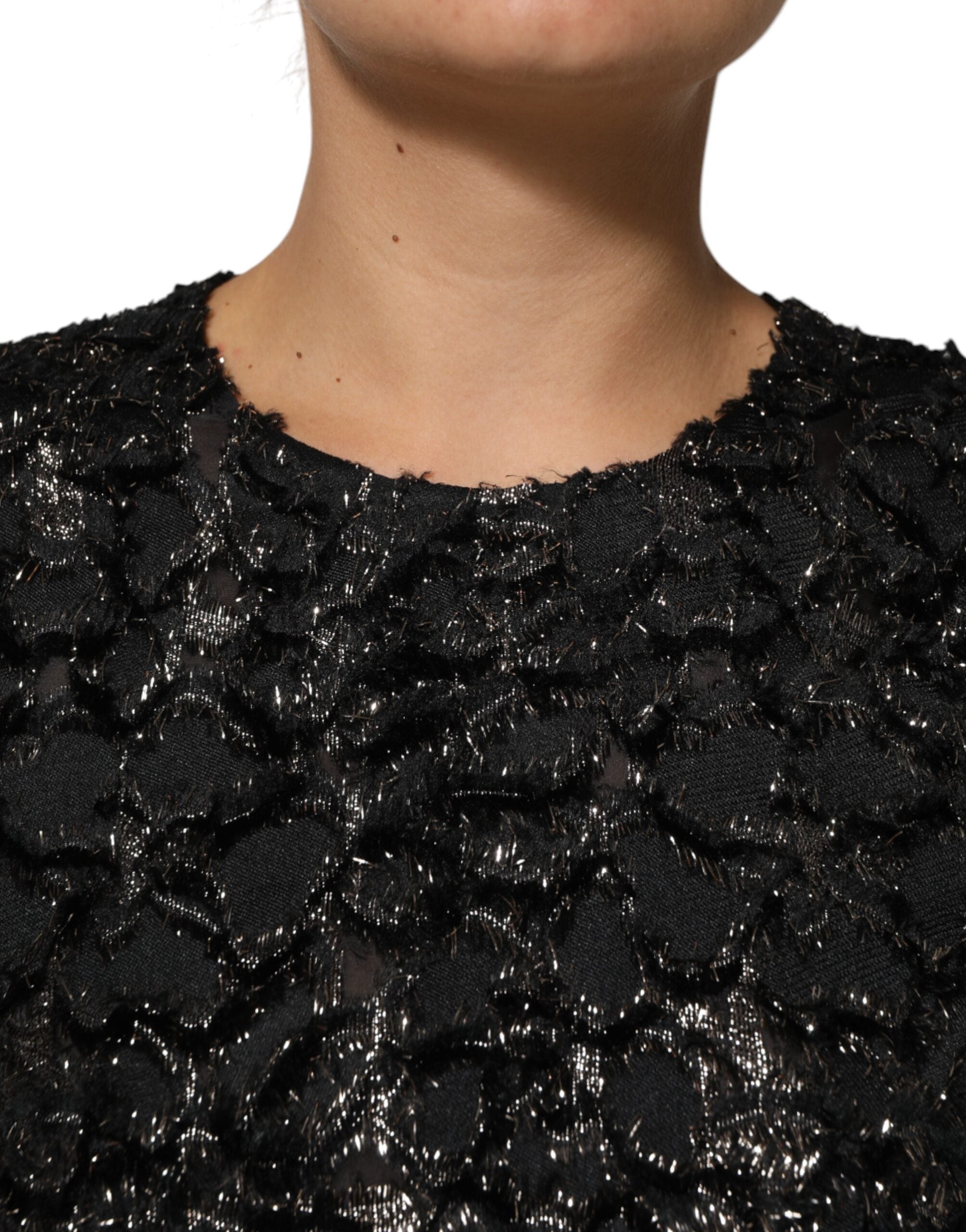 Dolce & Gabbana Schwarzes Pailletten-Bouclé-Tweed-Etuikleid