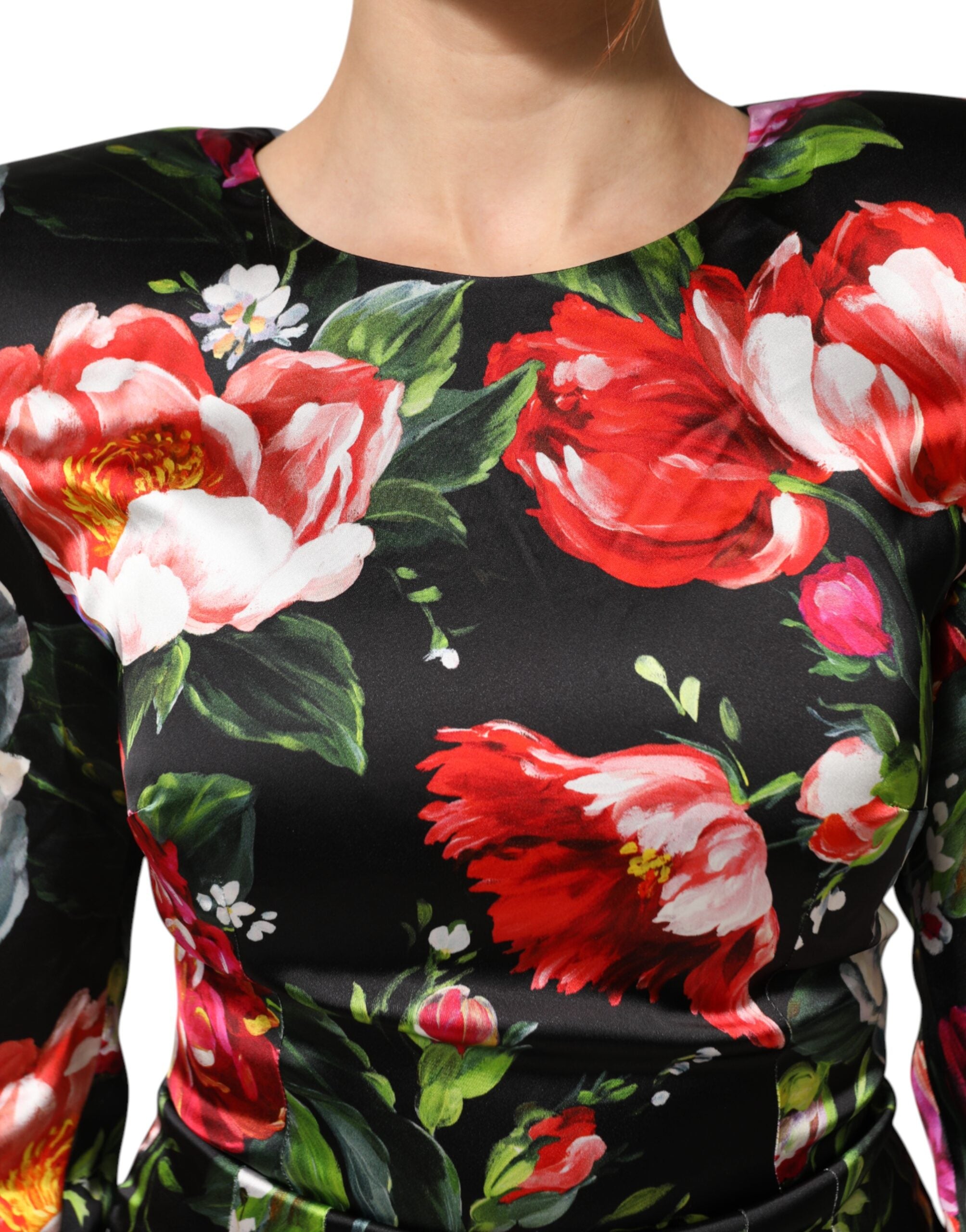 Dolce & Gabbana Schwarzes florales Fiori Pittorici Mini Bodycon Kleid