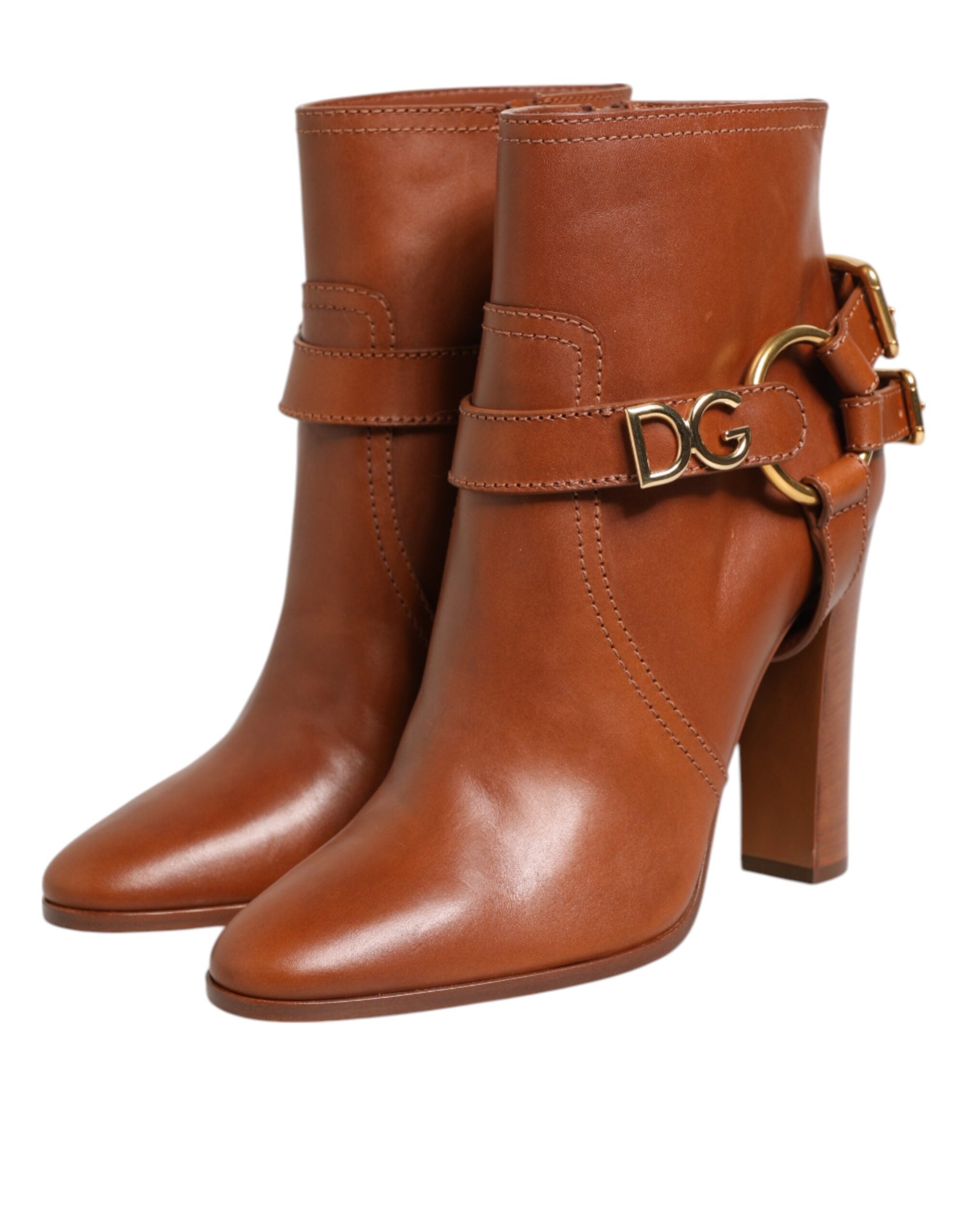 Dolce & Gabbana Braune Leder Ankle Boots mit DG Logo Schnalle Schuhe