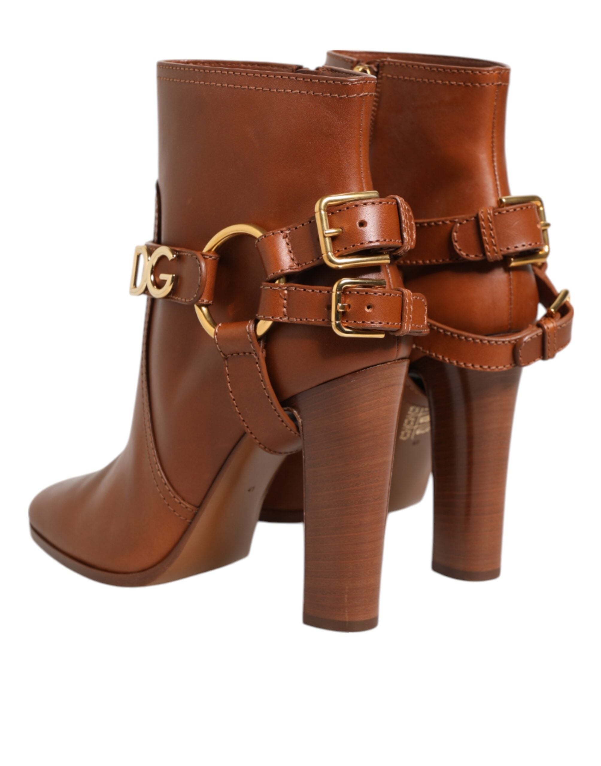Dolce & Gabbana Braune Leder Ankle Boots mit DG Logo Schnalle Schuhe