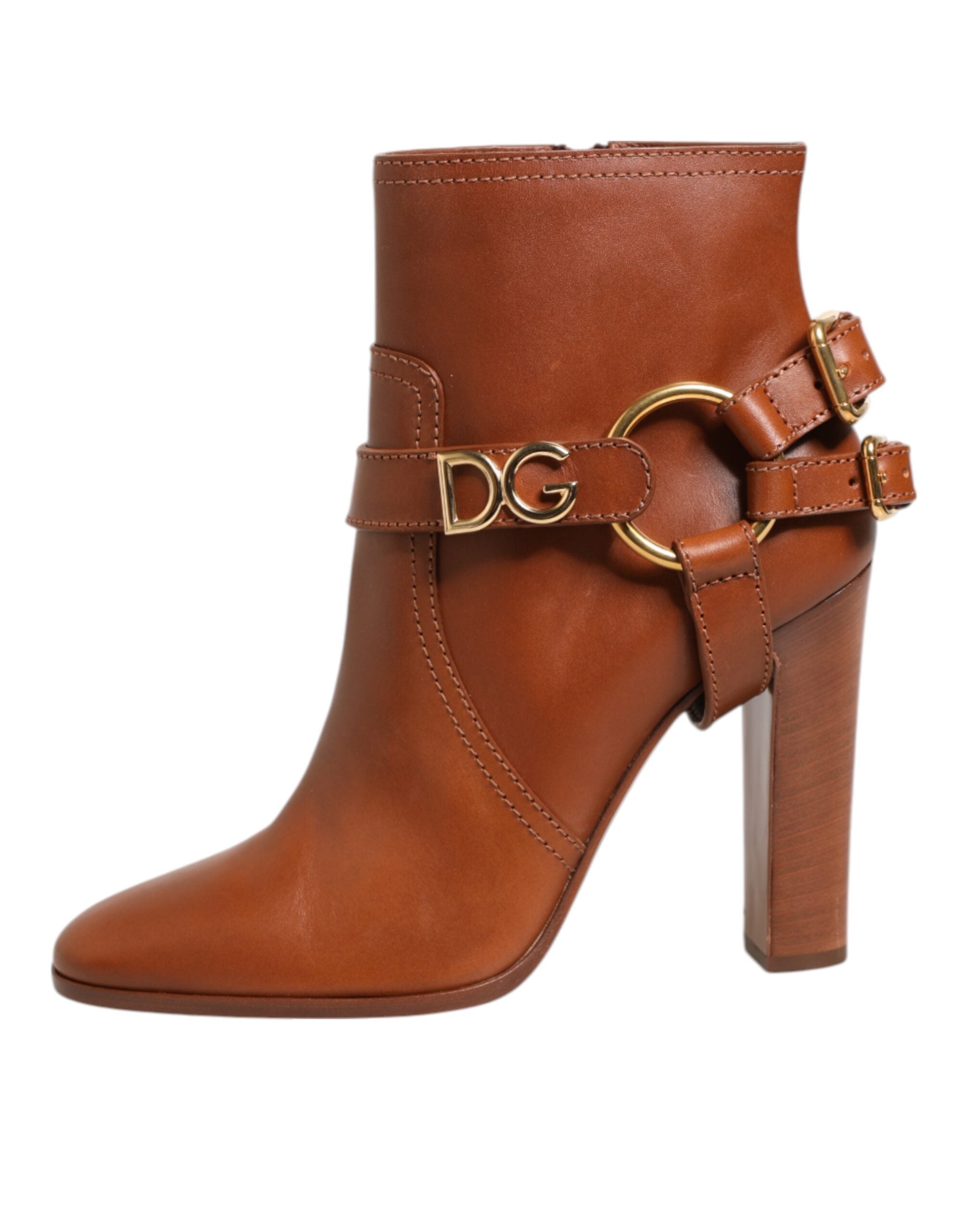 Dolce & Gabbana Braune Leder Ankle Boots mit DG Logo Schnalle Schuhe