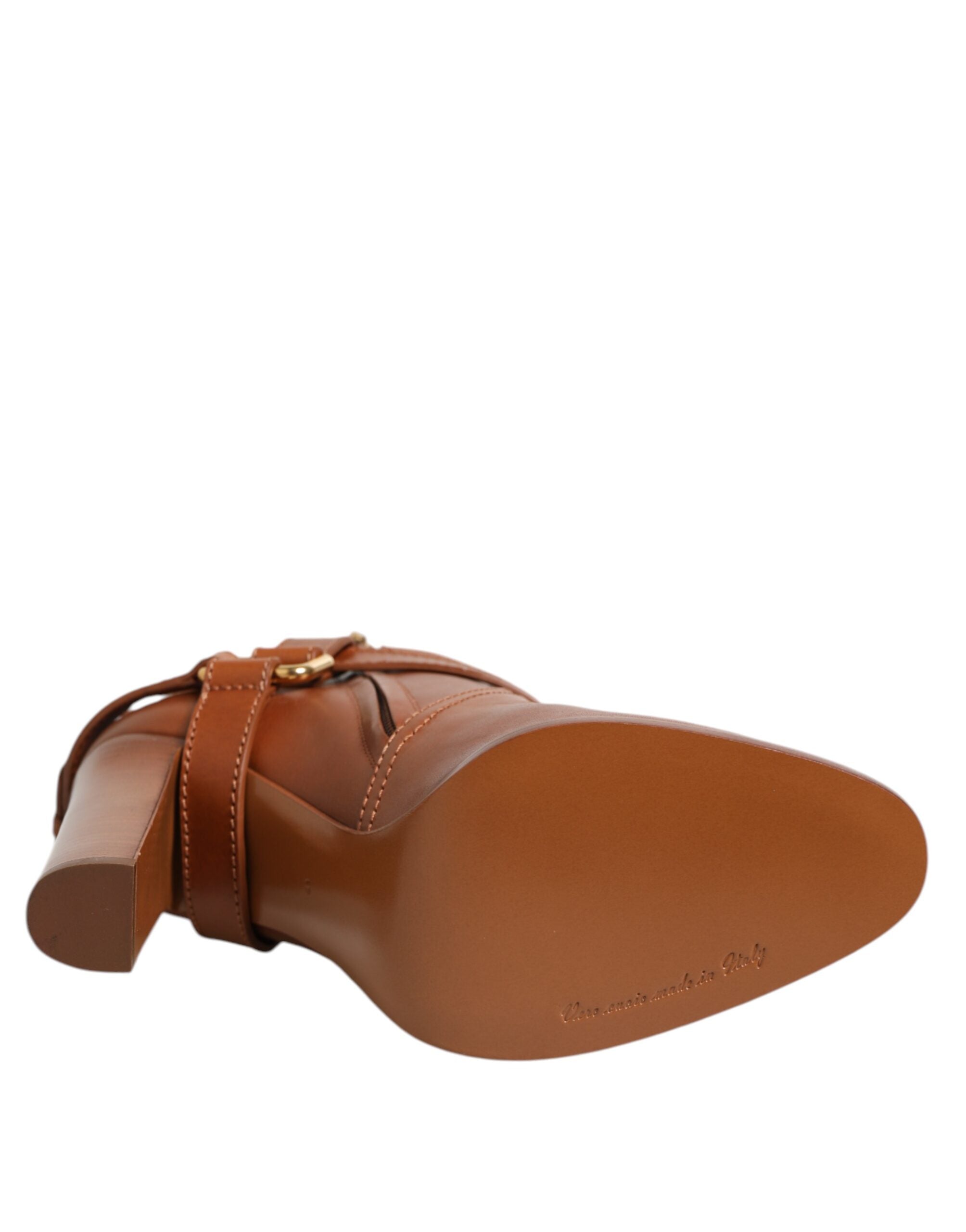 Dolce & Gabbana Braune Leder Ankle Boots mit DG Logo Schnalle Schuhe