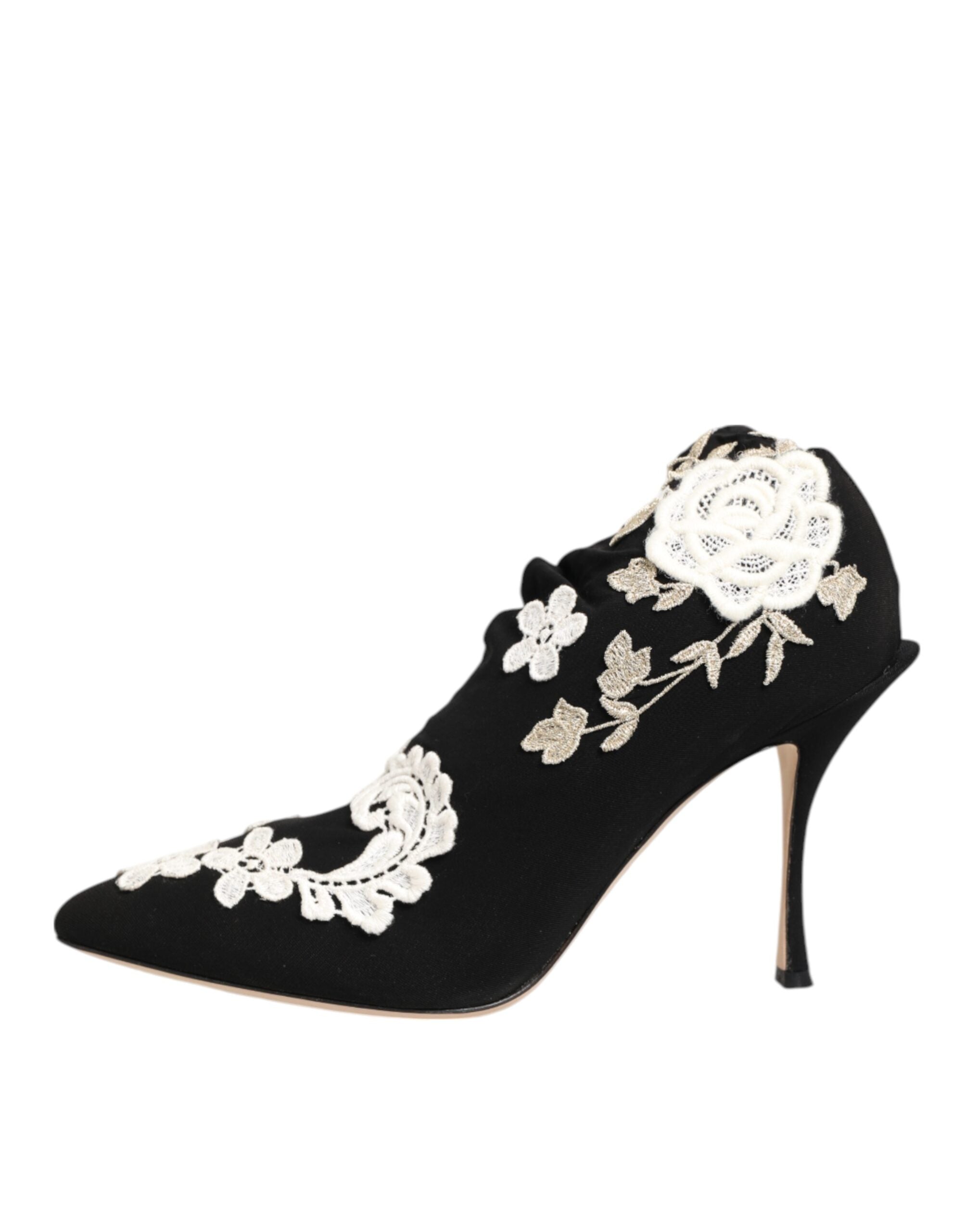 Chaussures Bottes à talon aiguille Dolce & Gabbana en jersey brodé noir et blanc
