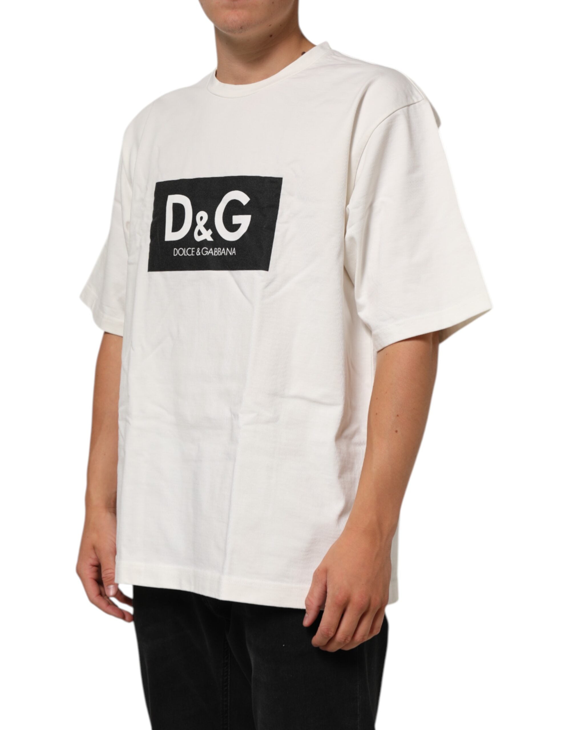 T-shirt homme col rond en coton blanc à imprimé logo Dolce & Gabbana