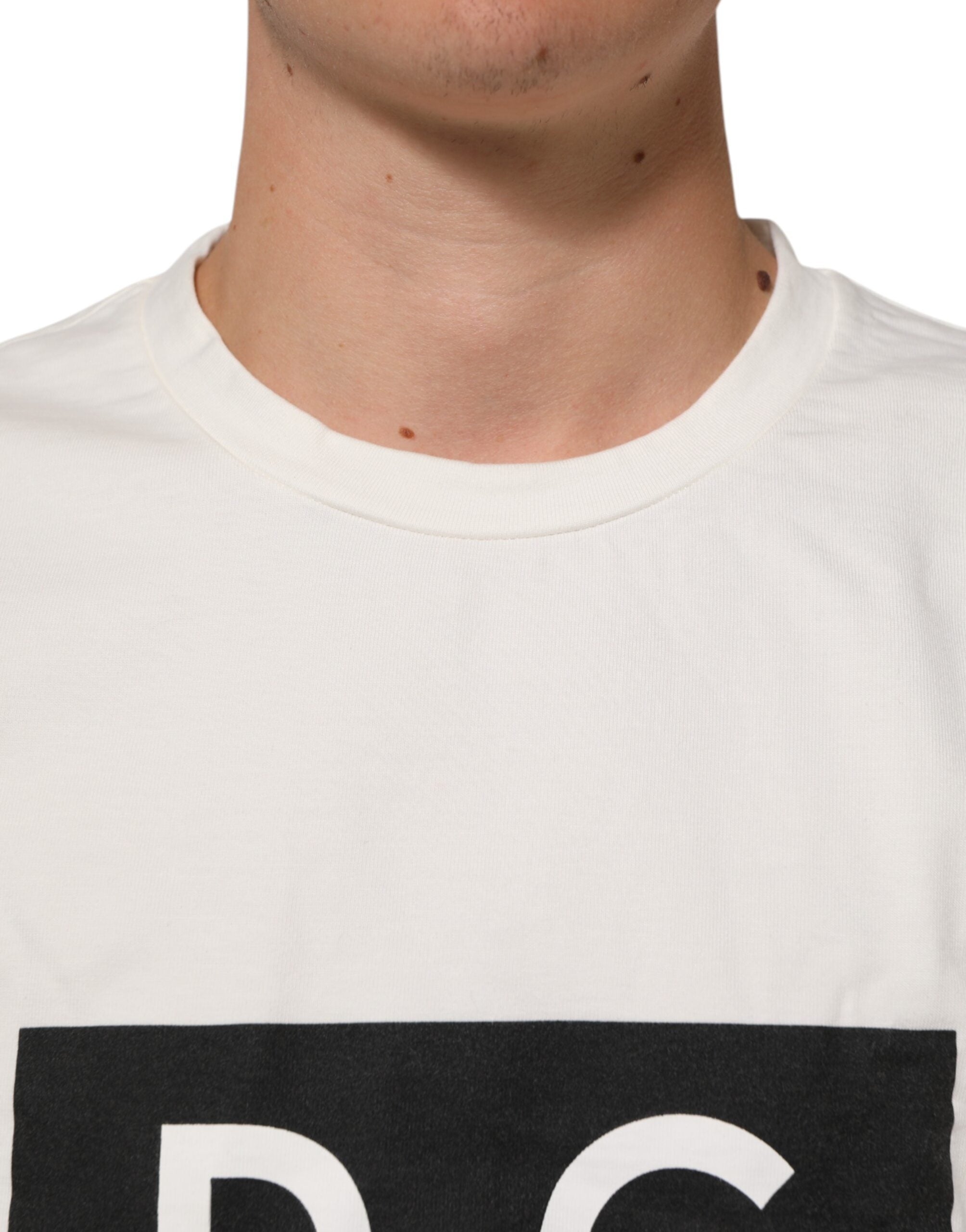 T-shirt homme col rond en coton blanc à imprimé logo Dolce & Gabbana