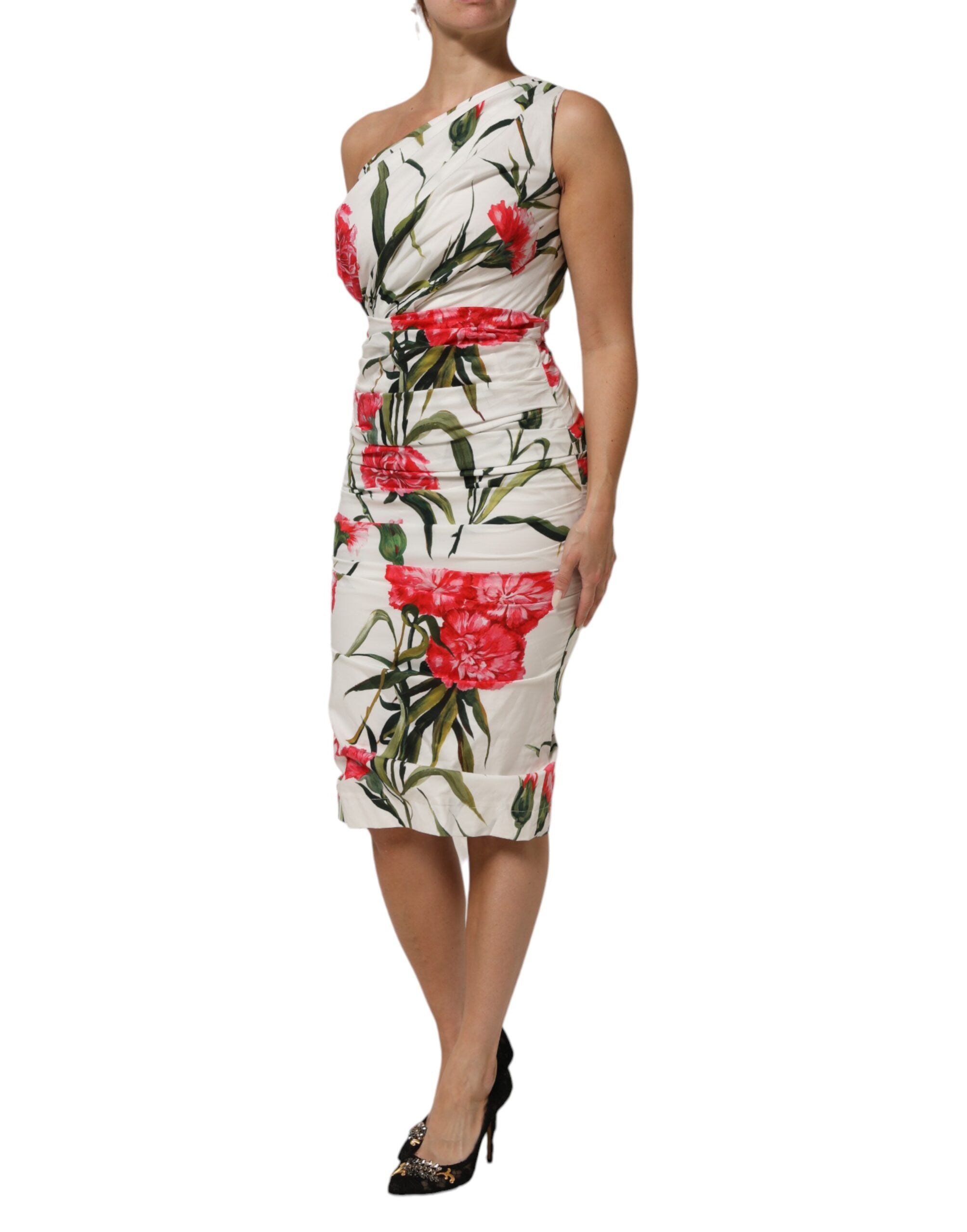 Dolce & Gabbana Weißes, florales, schulterfreies Etuikleid
