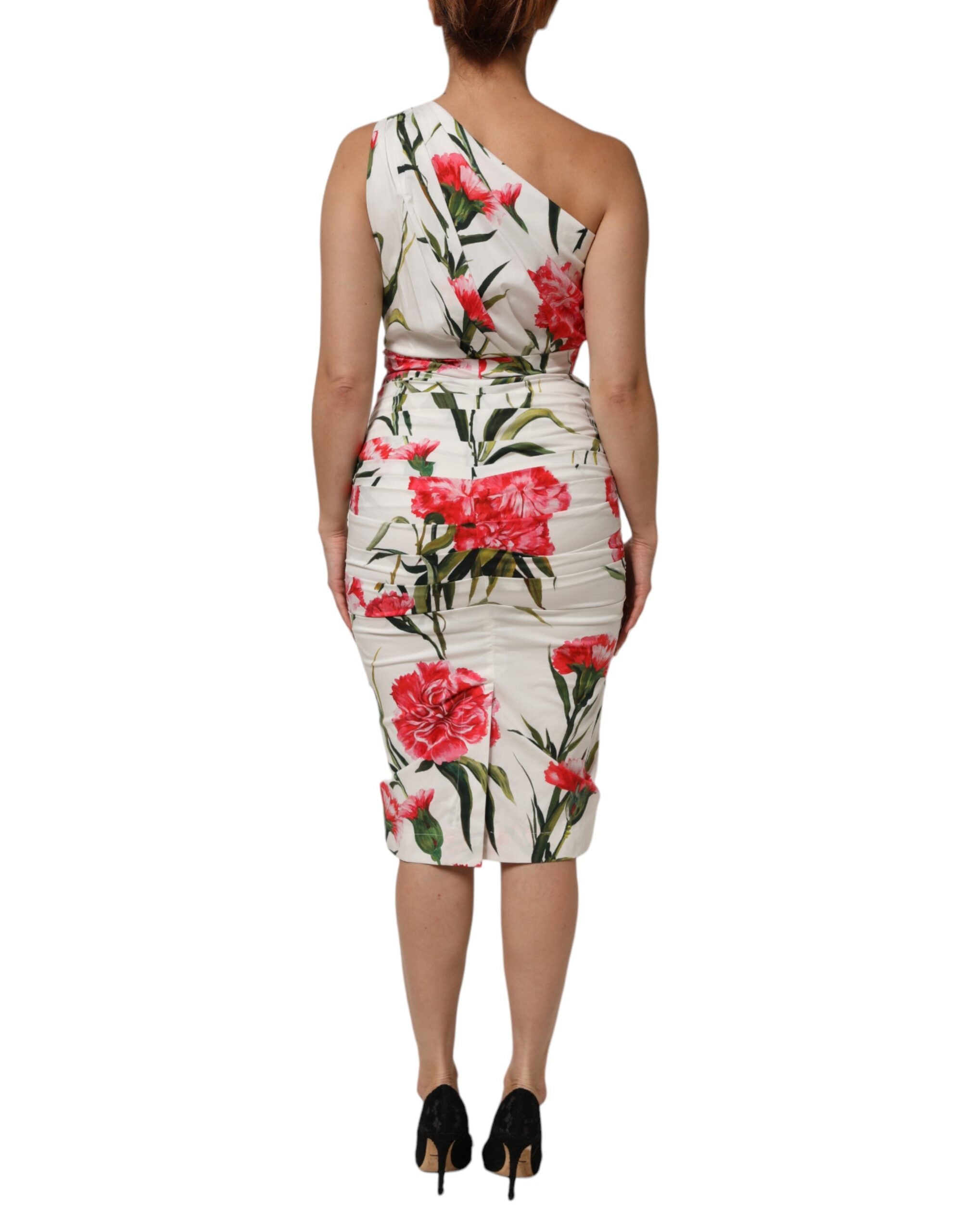 Dolce & Gabbana Weißes, florales, schulterfreies Etuikleid