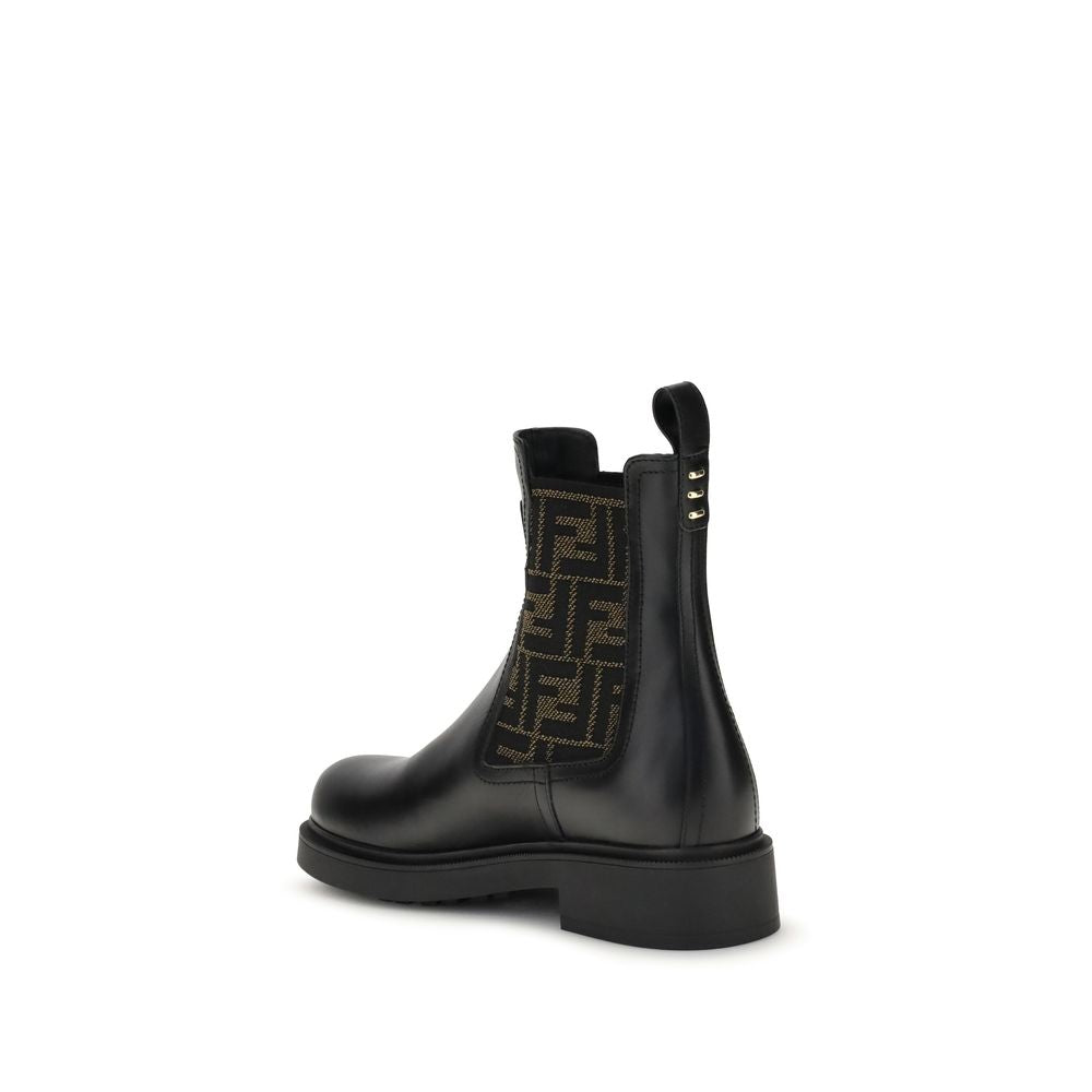 Fendi FF leather and fabric Ankle Boots
