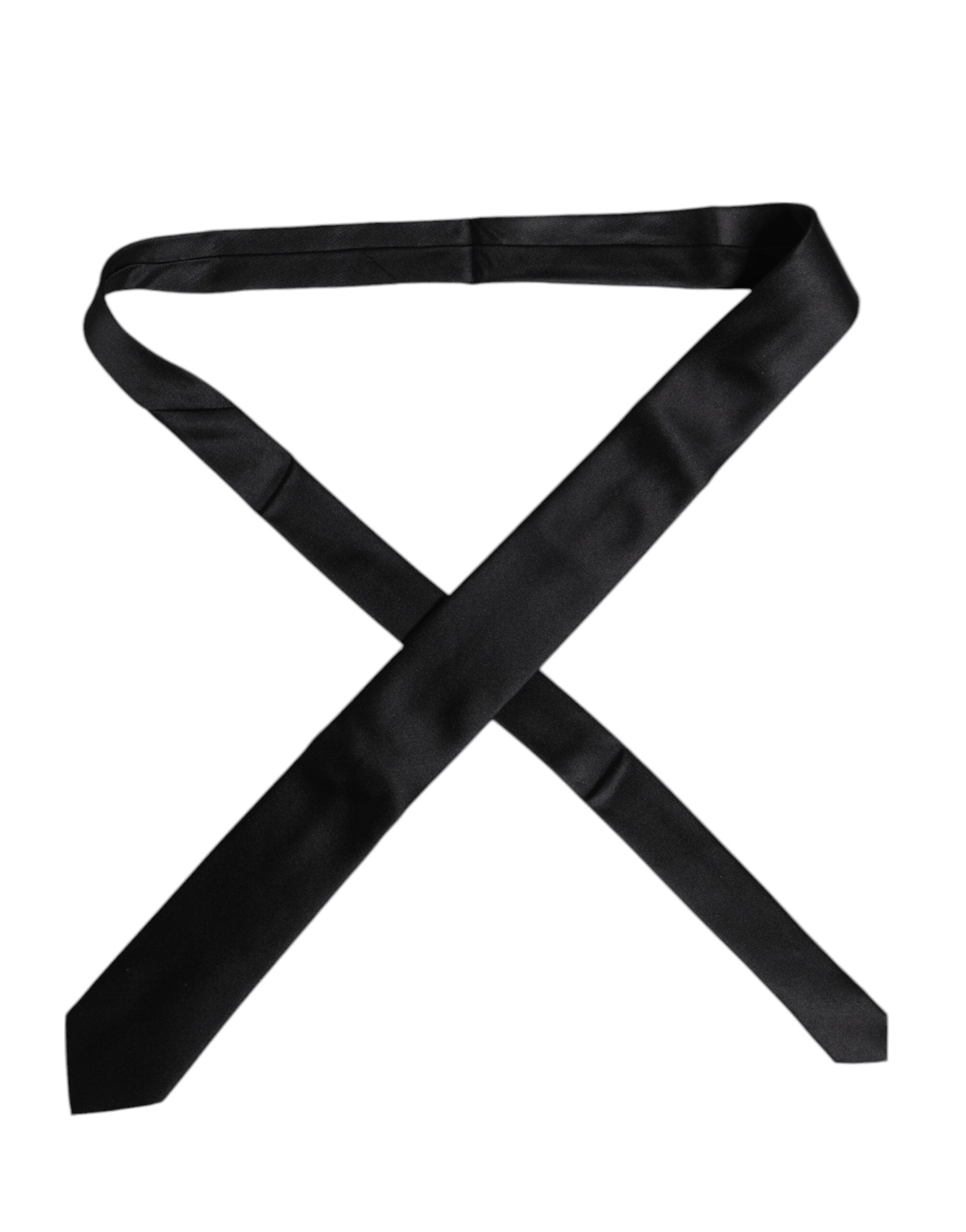Dolce & Gabbana Men Black Solid Silk Adjustable Necktie Accessory Tie