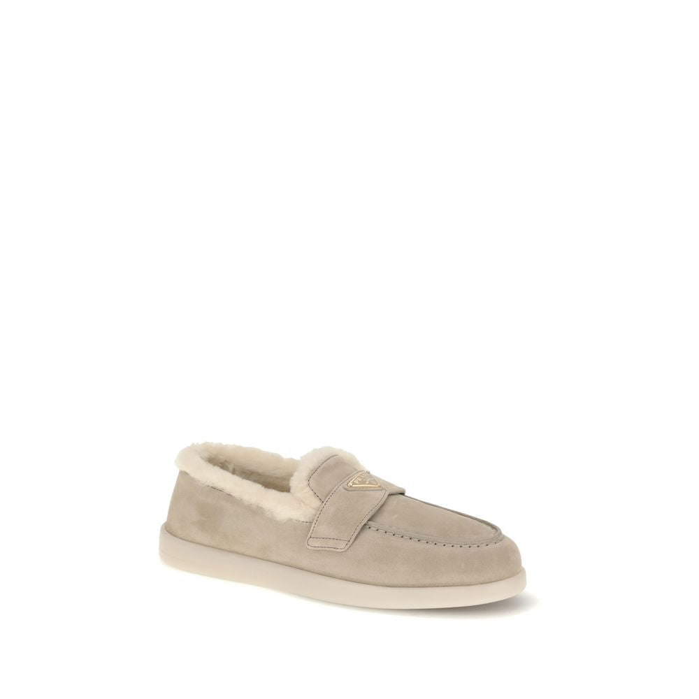 Prada Beige Leather Slip-On Loafers