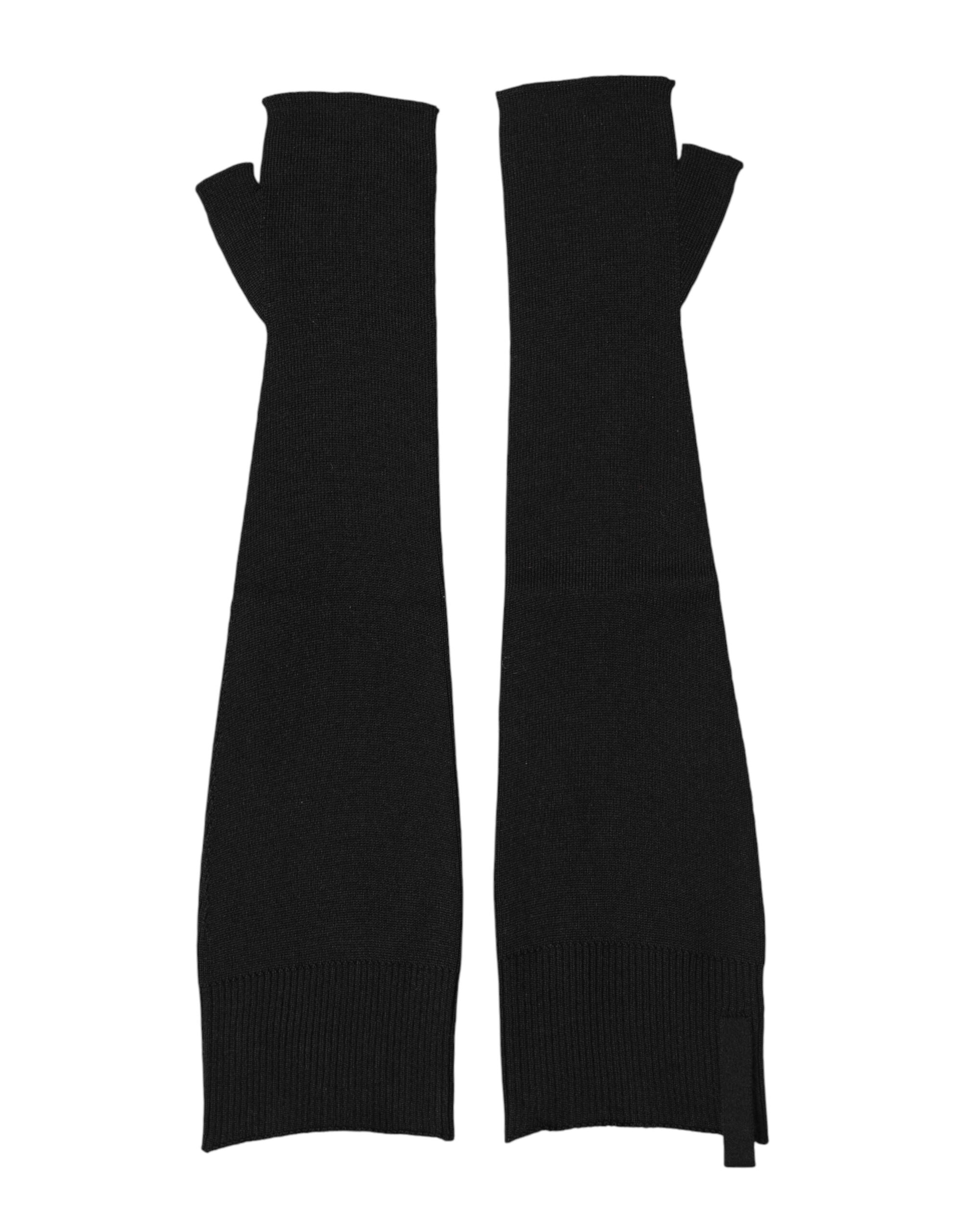 Dolce & Gabbana Schwarze fingerlose Herrenhandschuhe aus Schurwolle