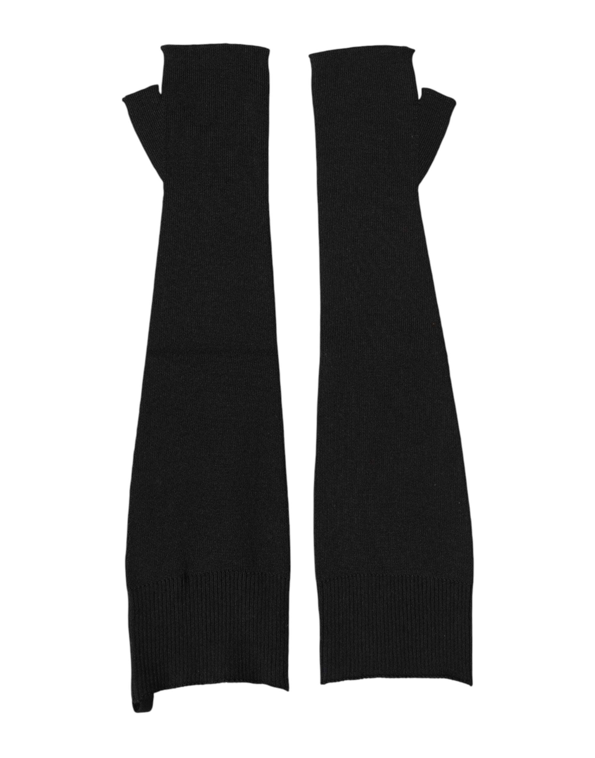 Dolce & Gabbana Schwarze fingerlose Herrenhandschuhe aus Schurwolle
