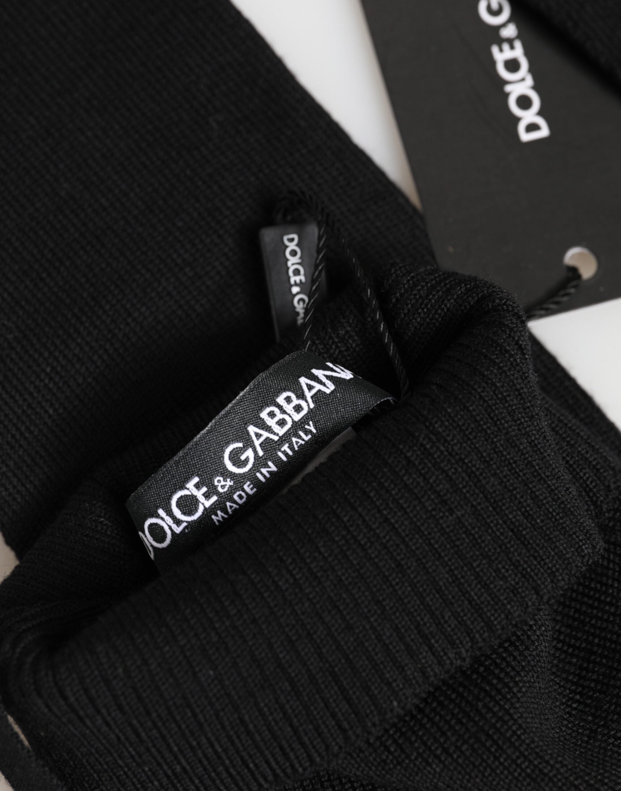 Dolce & Gabbana Schwarze fingerlose Herrenhandschuhe aus Schurwolle
