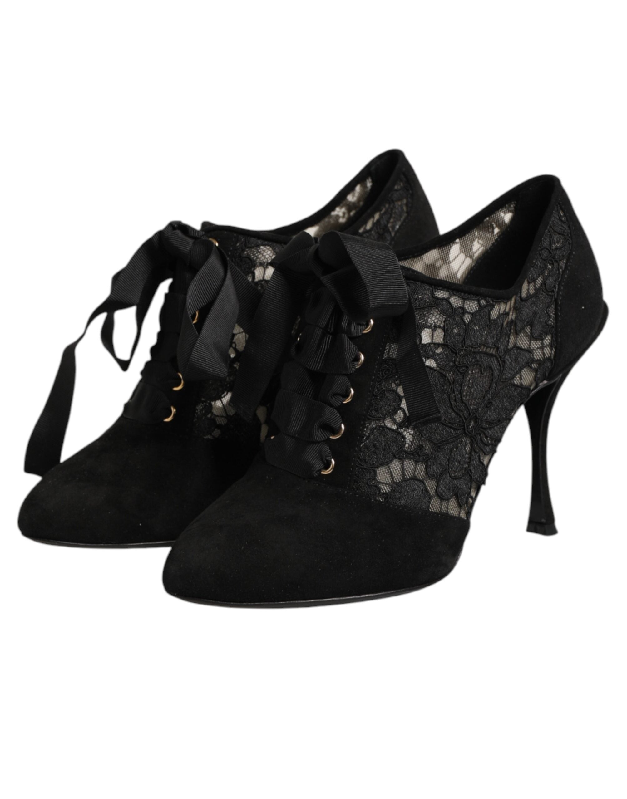Chaussures à talons hauts à lacets noires à motif floral Dolce & Gabbana