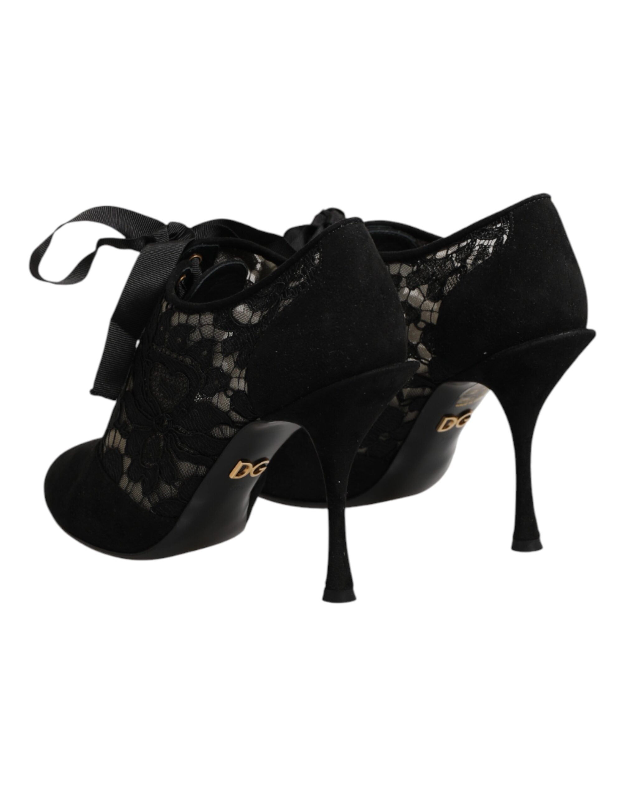 Chaussures à talons hauts à lacets noires à motif floral Dolce & Gabbana