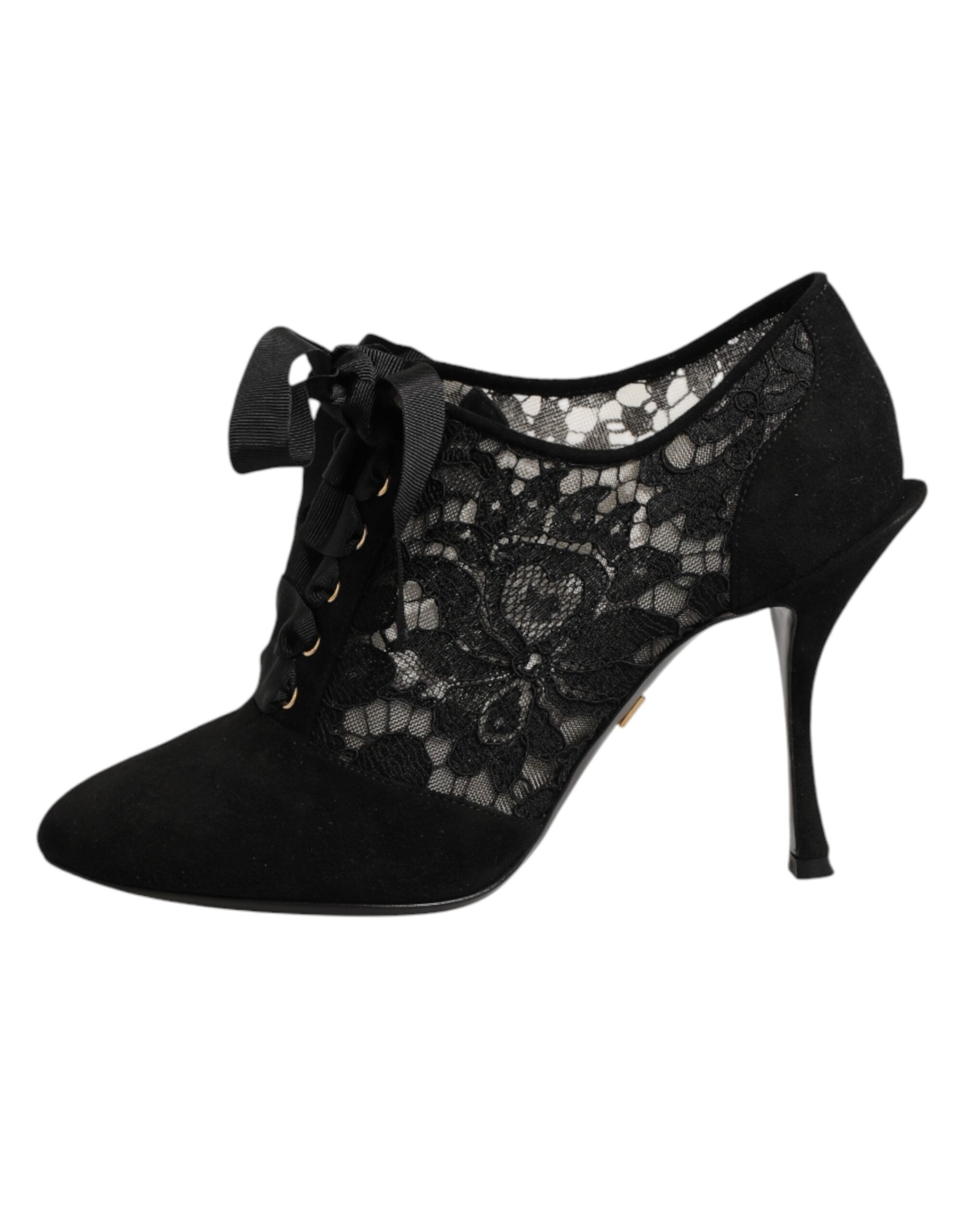 Chaussures à talons hauts à lacets noires à motif floral Dolce & Gabbana