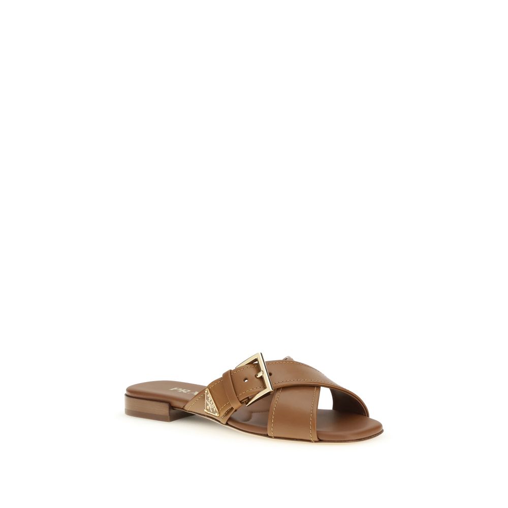 Prada Brown Calf Leather Bos Taurus Sandals