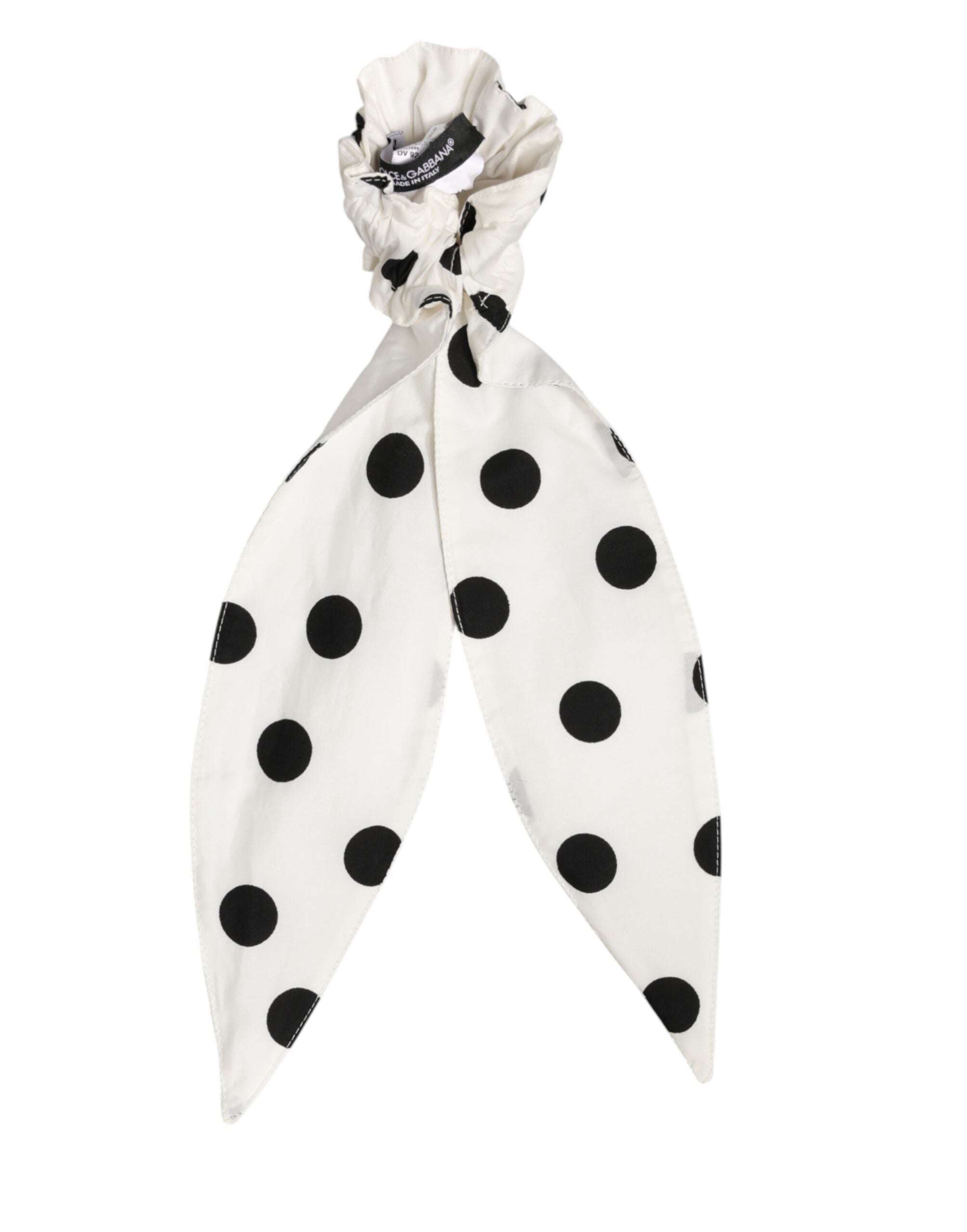 Dolce & Gabbana Scrunchie White Cotton Polka Dot Scarf Tie Accessory Hair