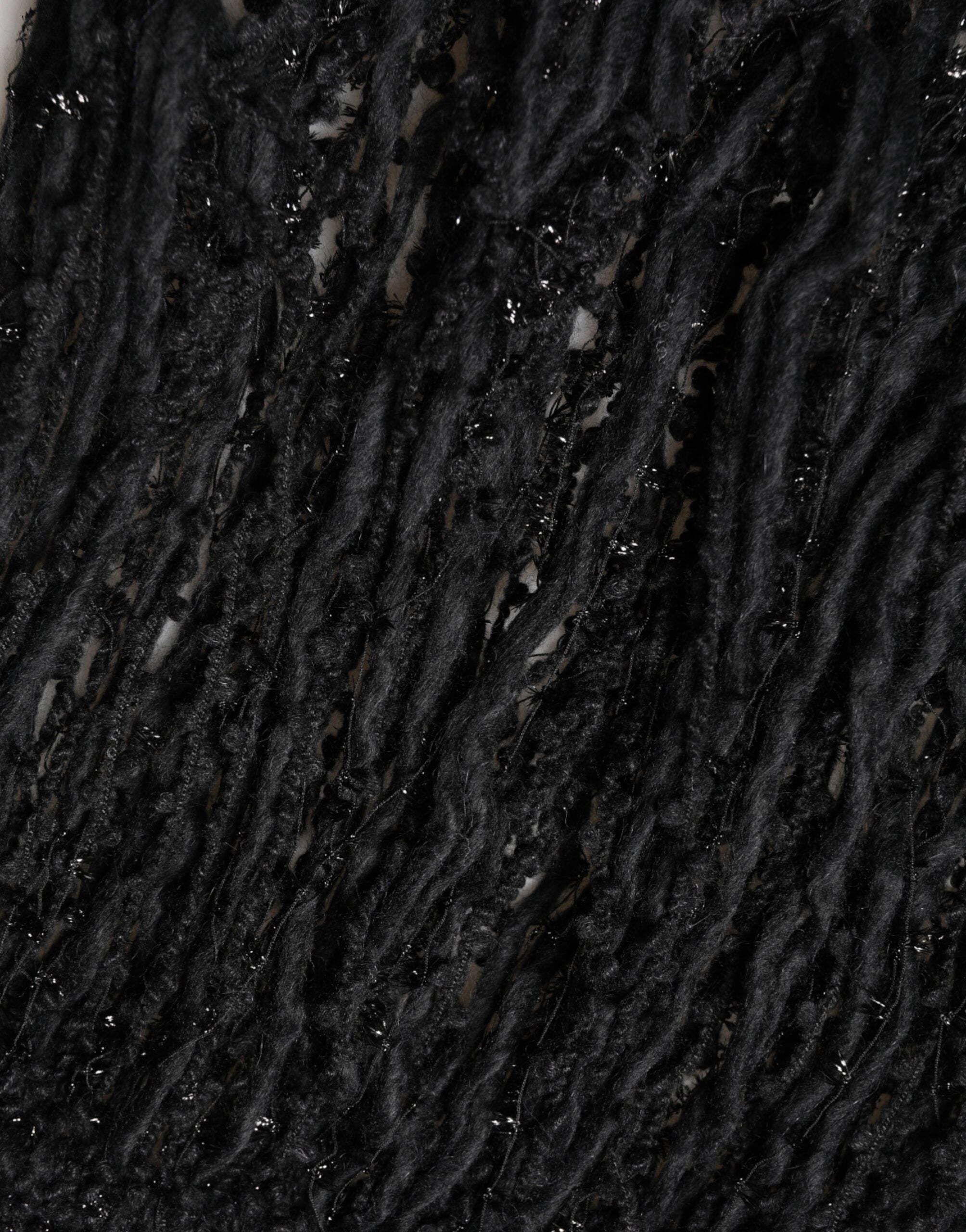 Dolce & Gabbana Black Cashmere Knit Shawl Fringes Scarf