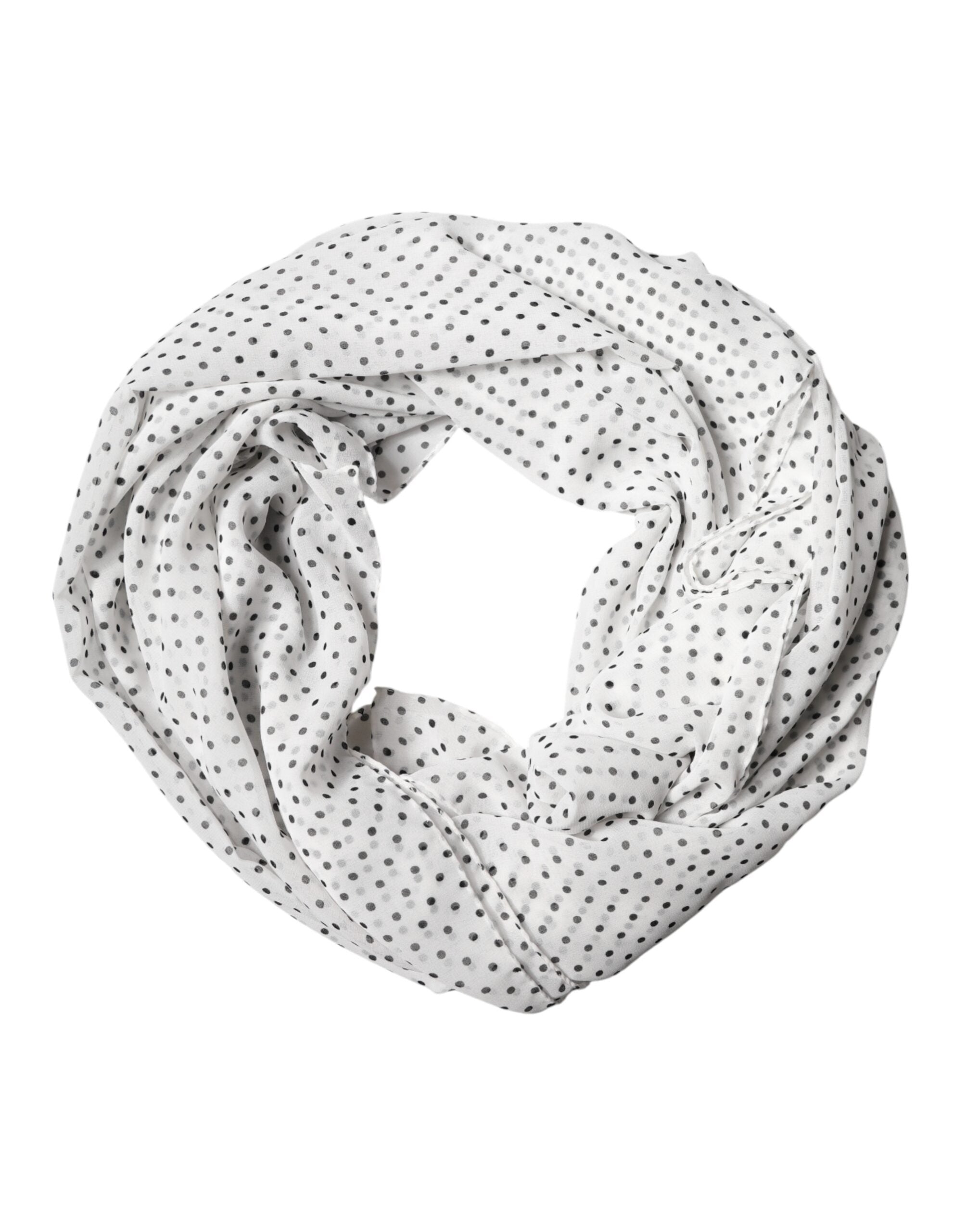 Dolce & Gabbana White Polka Dot Polyester Shawl Scarf