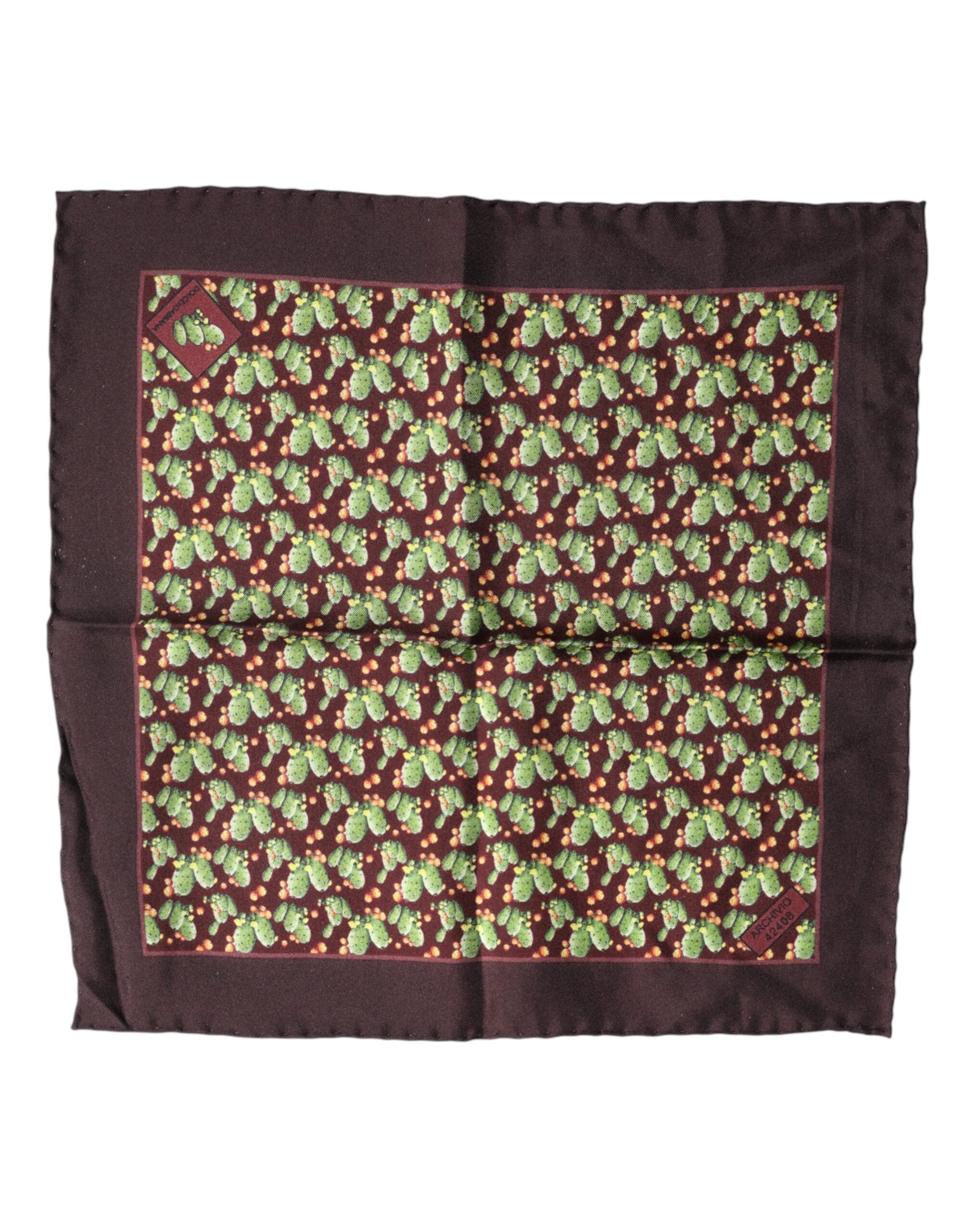 Dolce & Gabbana Brown Cactus Print Square Handkerchief Scarf