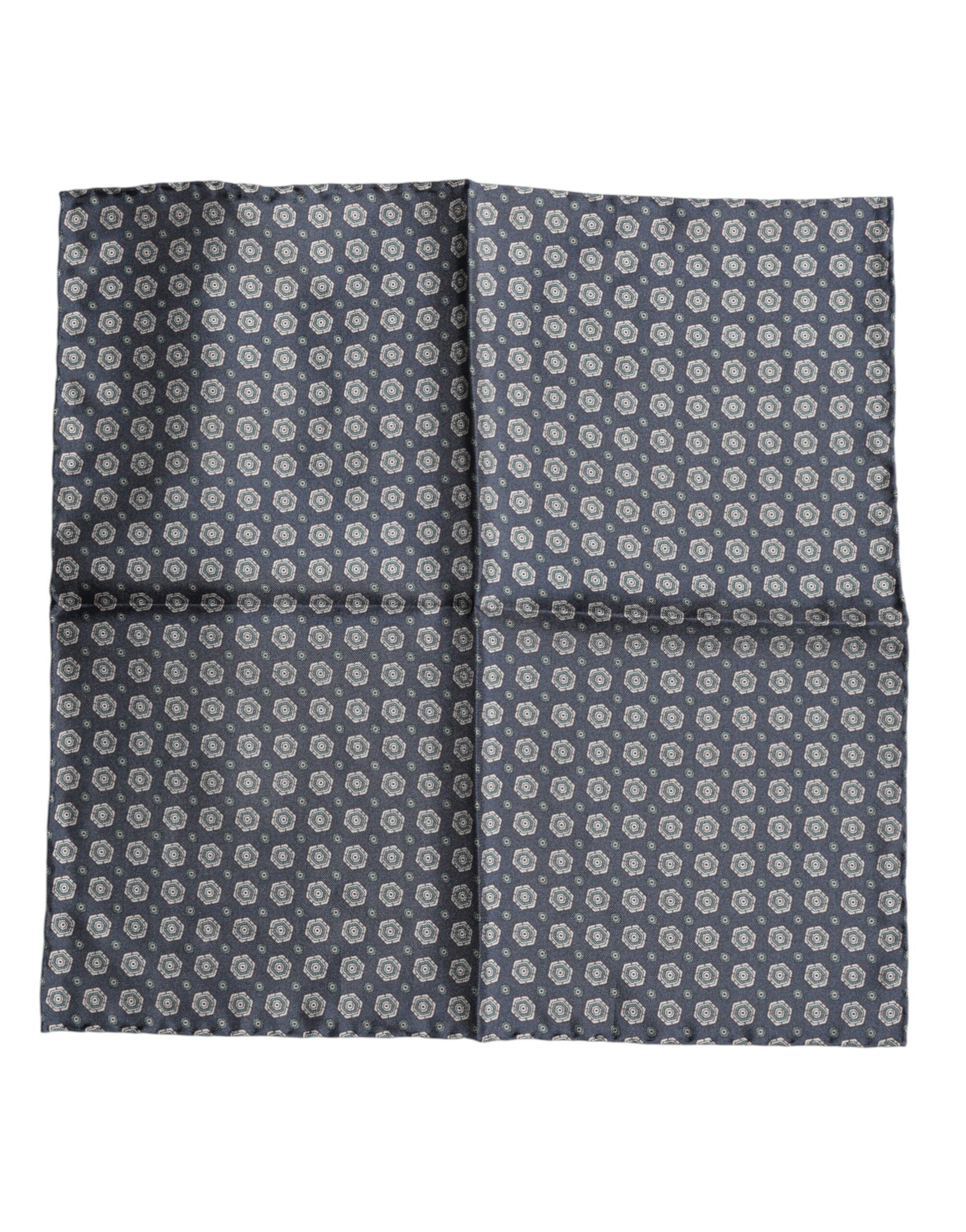 Dolce & Gabbana Blue Patterned Silk Square Handkerchief Scarf