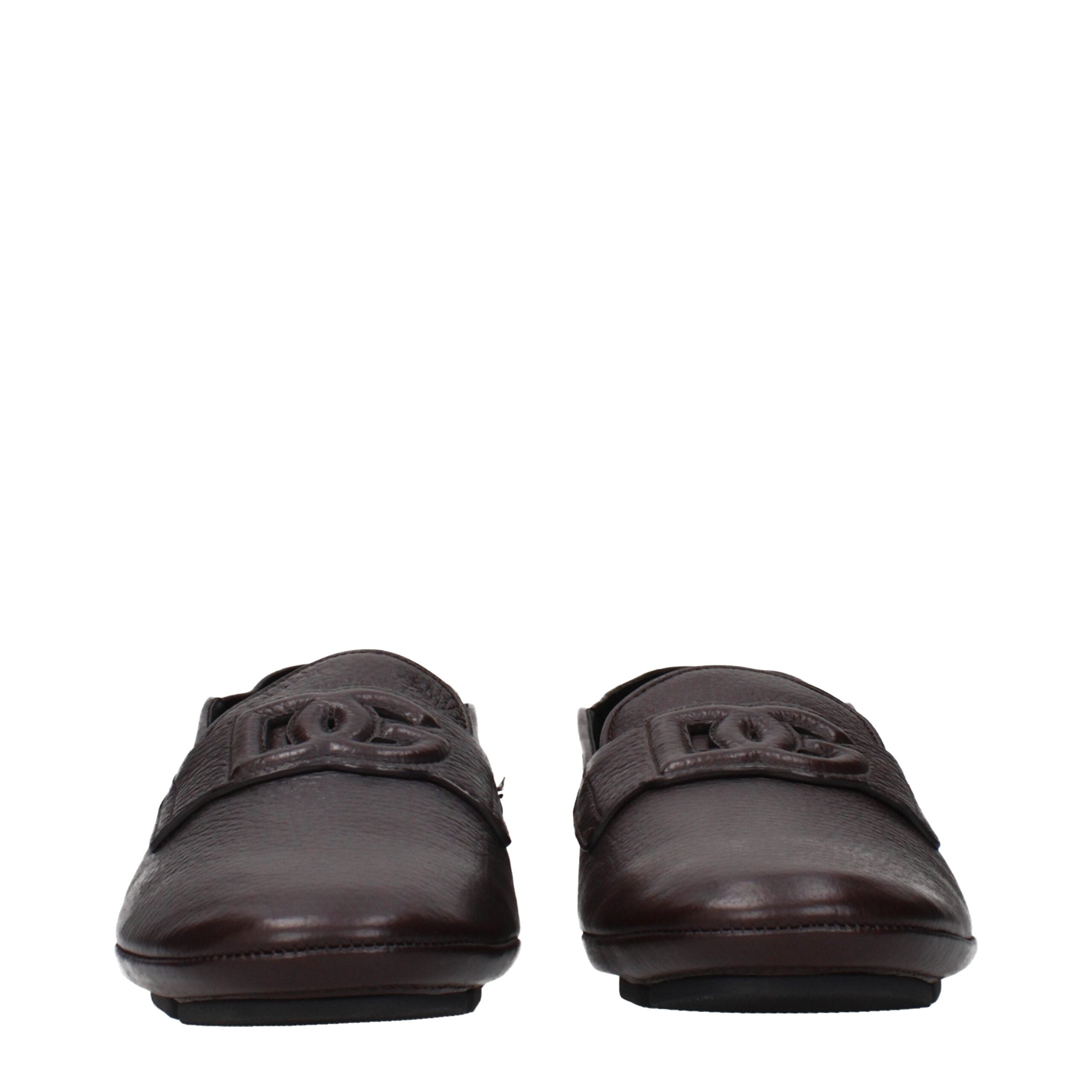 Dolce & Gabbana Brown Leather Slip-On Loafers