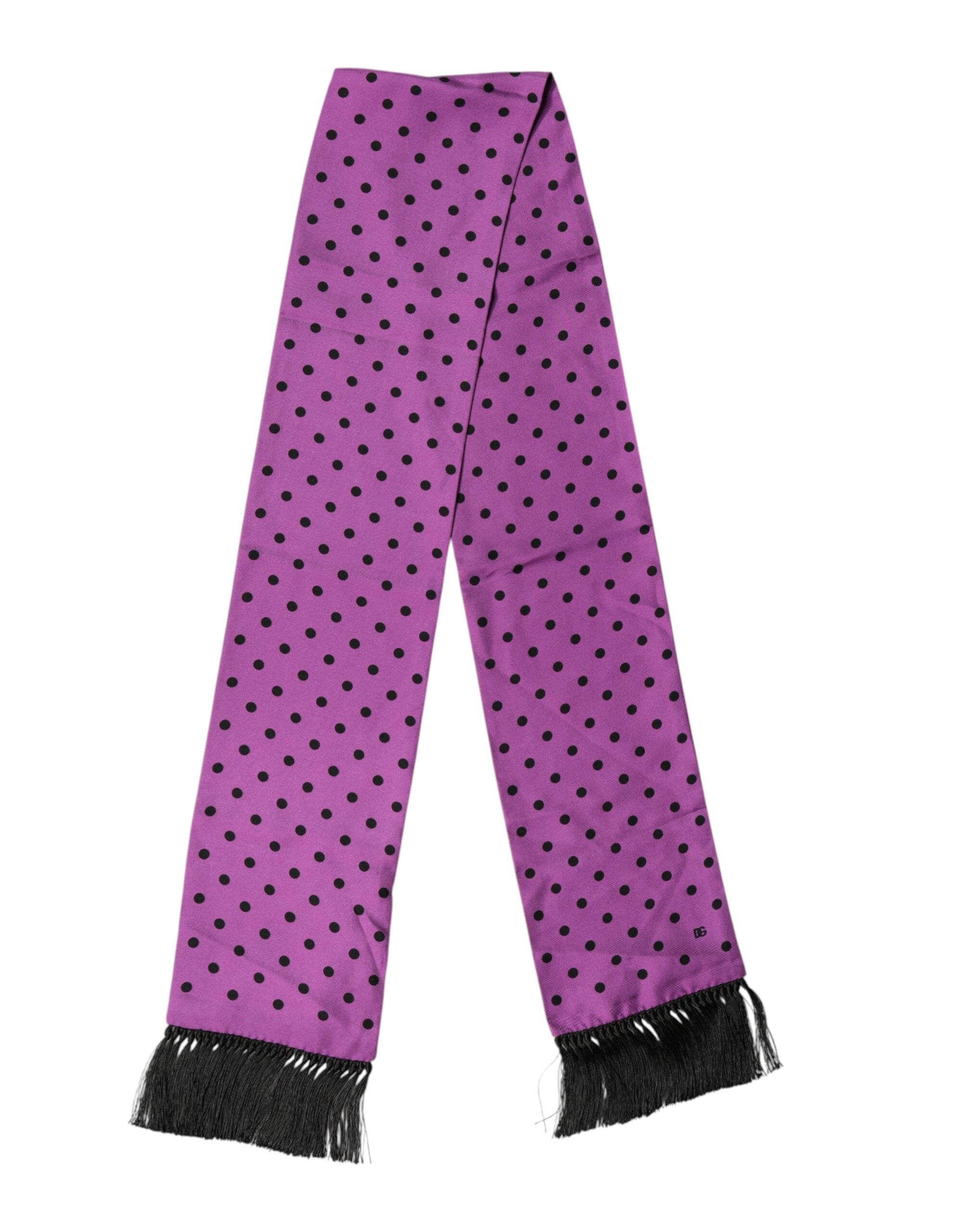 Dolce & Gabbana Violet Polka Dot Fringes Neck Foulard Scarf