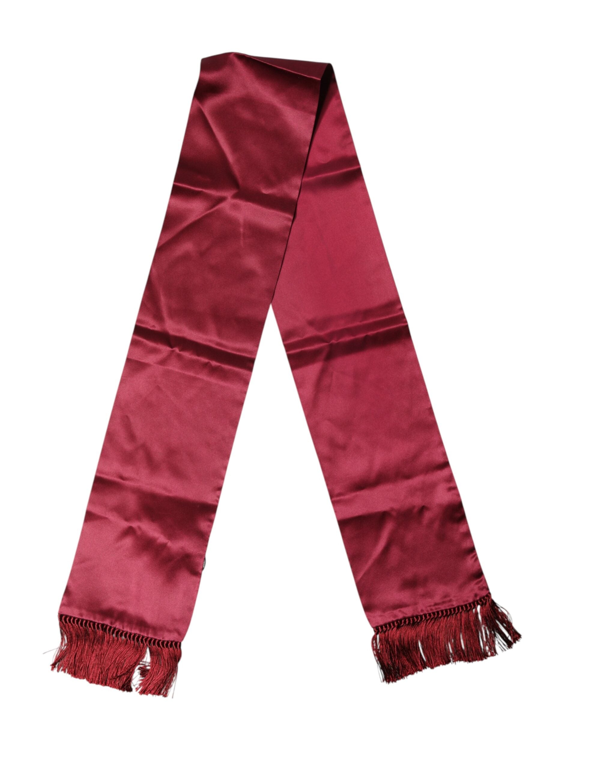 Dolce & Gabbana Red Satin Silk Fringes Neck Foulard Scarf