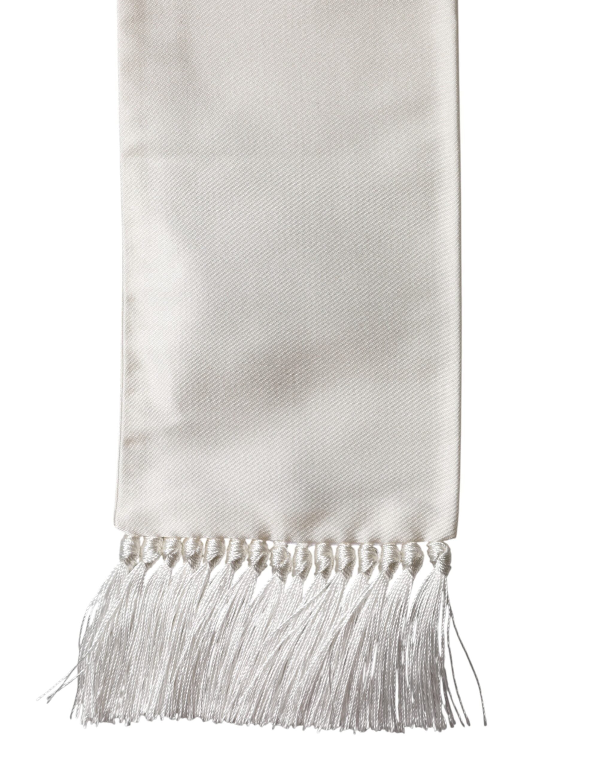 Dolce & Gabbana White Silk Fringes Neck Wrap Foulard  Scarf